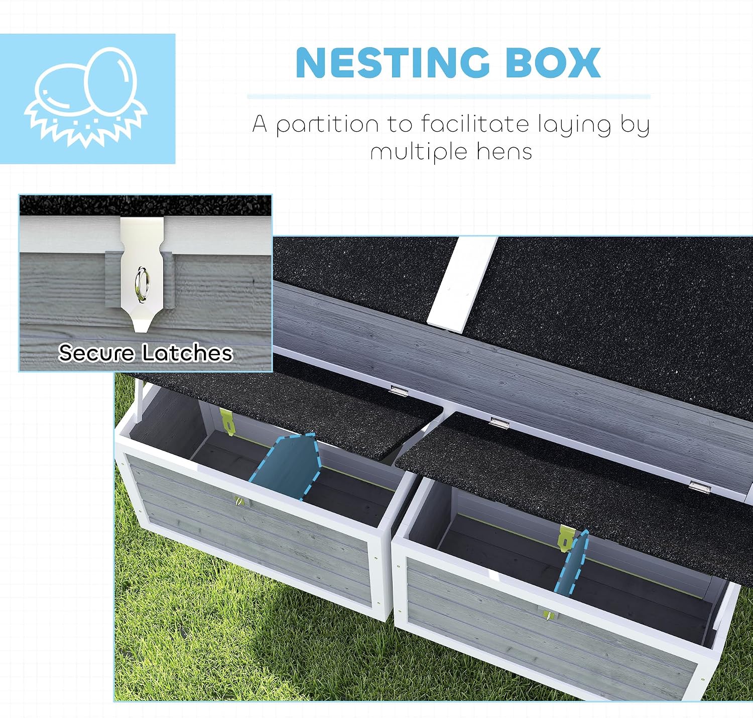 PawHut 59" Mobile Chicken Coop on Wheels, Mobile Chicken House with Handles, 2 Nesting Boxes, 2 Trays, 4 Perches, Chicken Tractor for 4-6 Chickens, Small Animals, Rabbit Hutch for Backyard, Gray