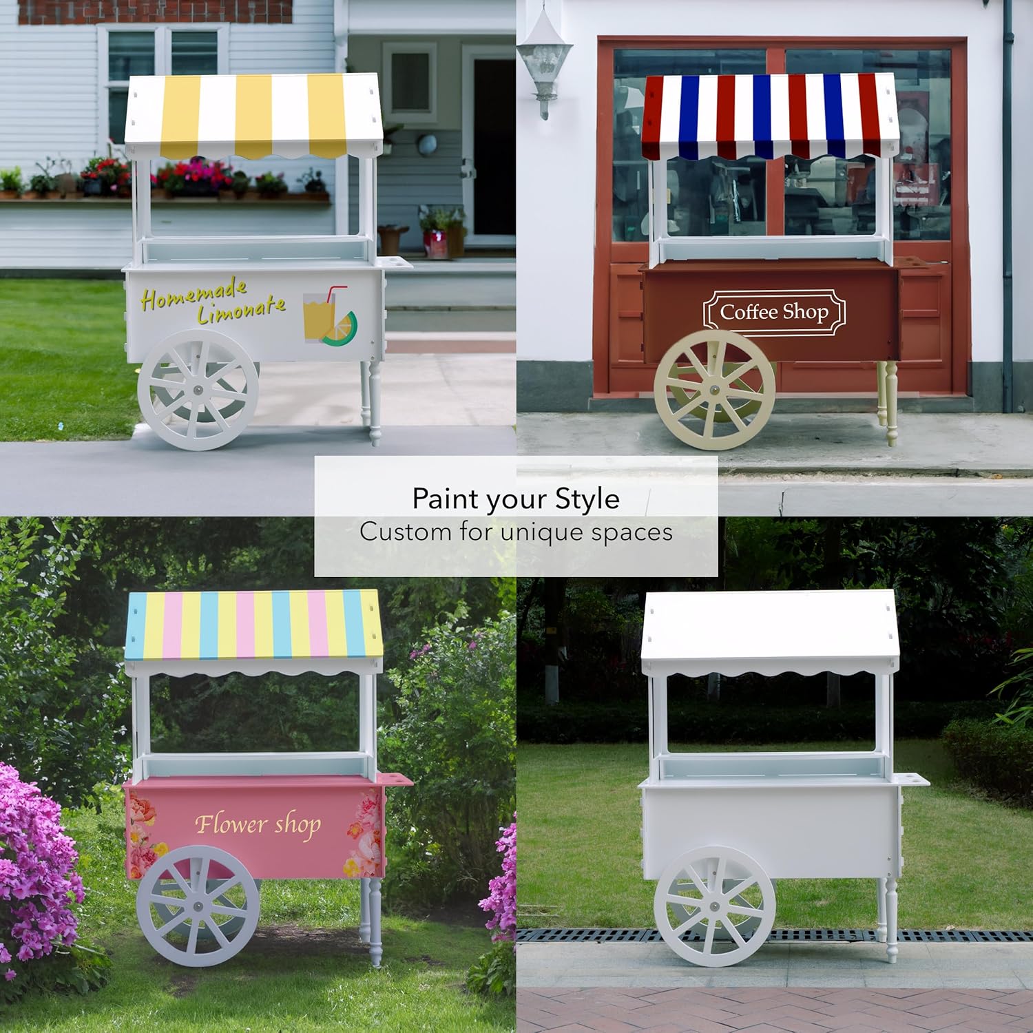 Candy Cart for Party - Cake Stand - Dessert cart - Decorated with Wheels for Birthdays Wedding - Easy to Assemble Vintage Candy Cart.