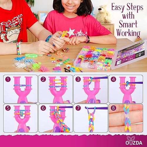 Miniatura 4 de OOZDA Kit de pulsera de banda de goma con un gancho de ganchillo de metal, kit de fabricación de pulseras de telar de 28 colores para niños, kit de