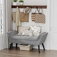 Vista 18 de Andeworld Banco de cama tapizado copetudo, taburete otomano de entrada, banco otomano de dos plazas (gris oscuro)