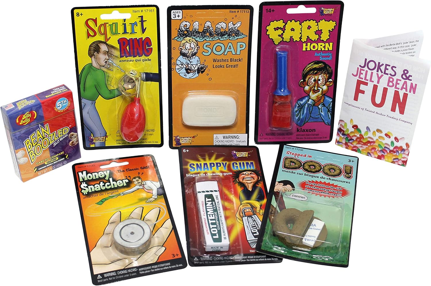 Practical Joke Gifts 7 Pc Stocking Stuffers for Kids - Jelly Belly Bean Boozled, Fart Horn, and More