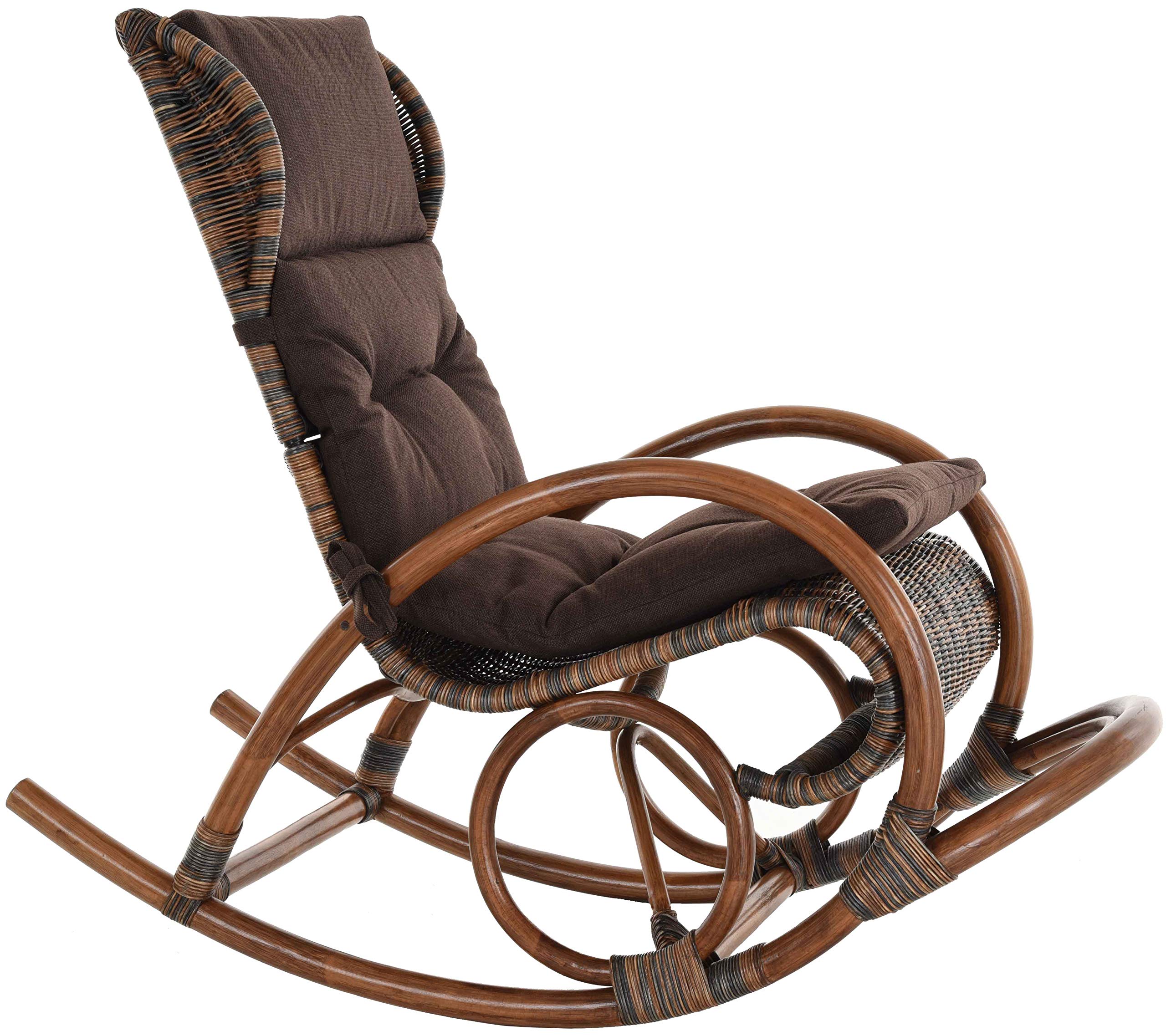 korb.outlet Schaukelstuhl Luxor Natur Rattan Schaukler Relax-Stuhl mit Auflage Schwingsessel Schaukelsessel (Schwarz-Braun)