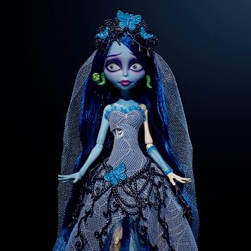 Monster High Skullector Doll Corpse Bride Emily Collectible Spider Web Wedding Dress Gothic Style with Accessories Including Gauze Veil and Doll Stand JDR67