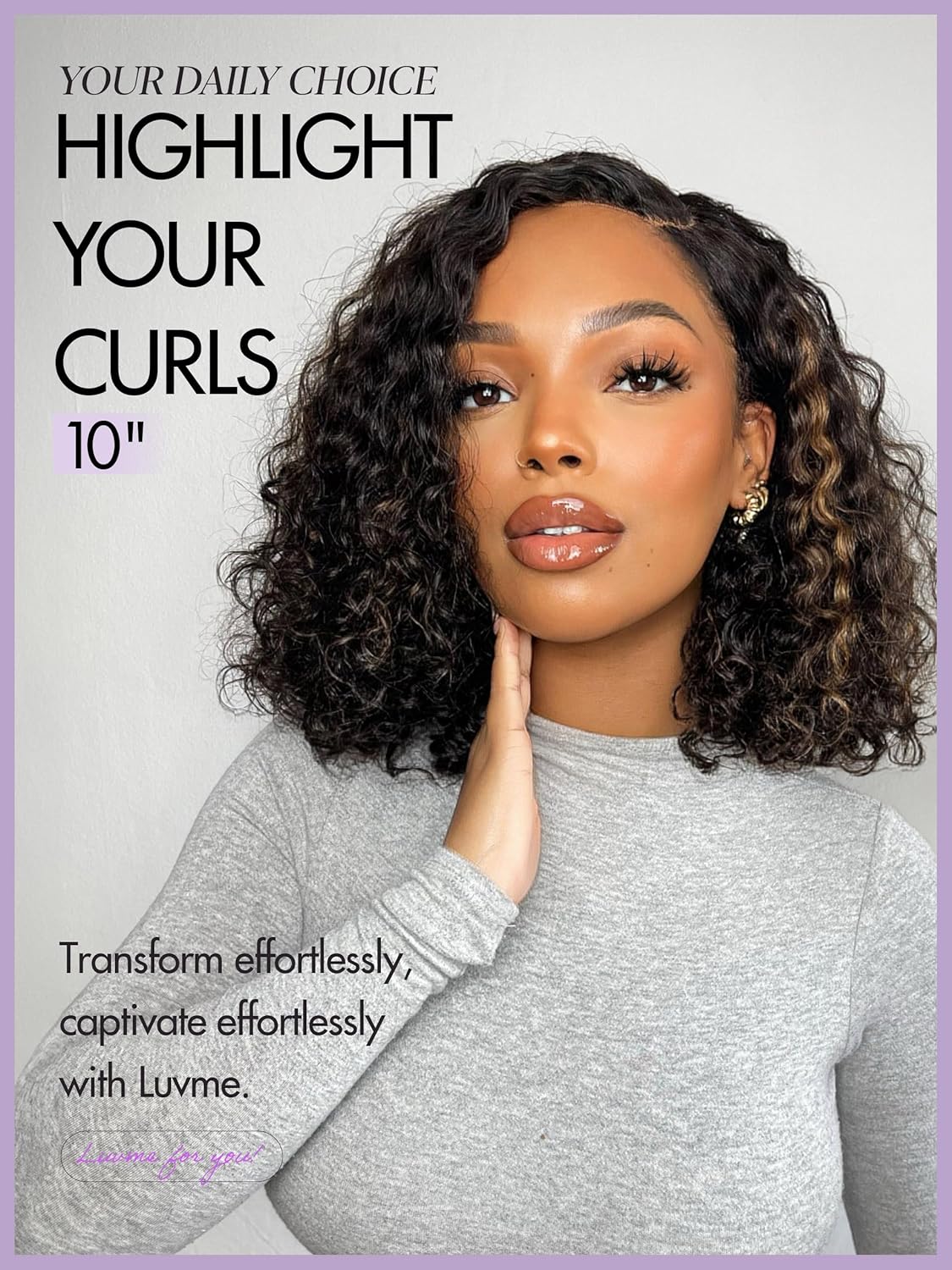 LUVME HAIR Mix Color Highlight 10 Inch Curly Wig, Glueless HD Lace Wigs Human Hair Pre Plucked Pre Cut, Curly Bob Wig Human Hair Short Wig with Blonde Highlights Ready to Go Wig