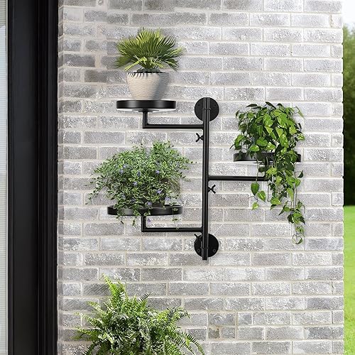 Miniatura 6 de Soporte de metal giratorio de 3 niveles, soportes florales para plantas de pared, estantes de pared para plantas de interior y exterior, estante de