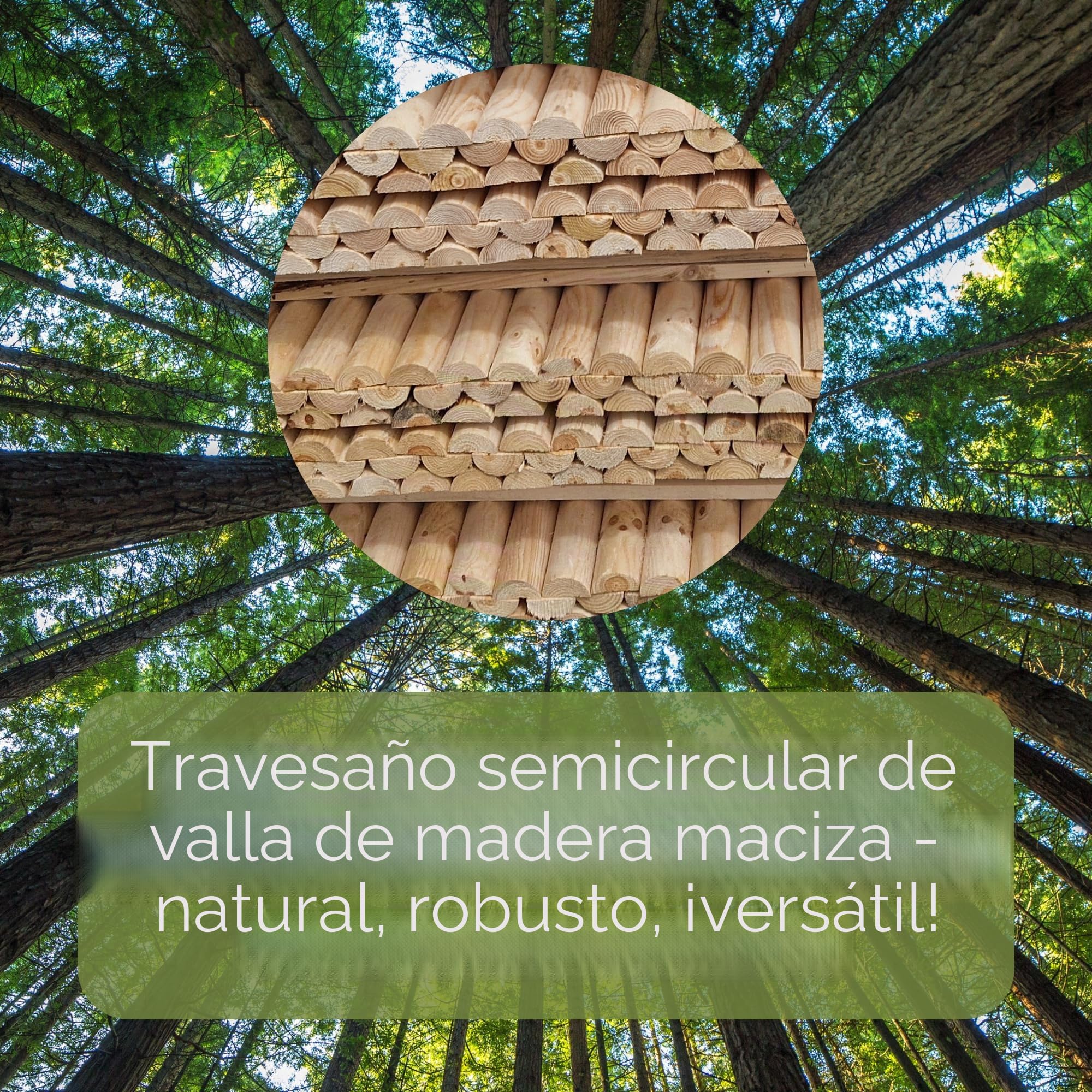 Poste de Madera Medio Redondo ½ ⌀7 cm 240 cm 8 Unidades | Madera Maciza sin Tratar para Vallas y Cercas de Jardín