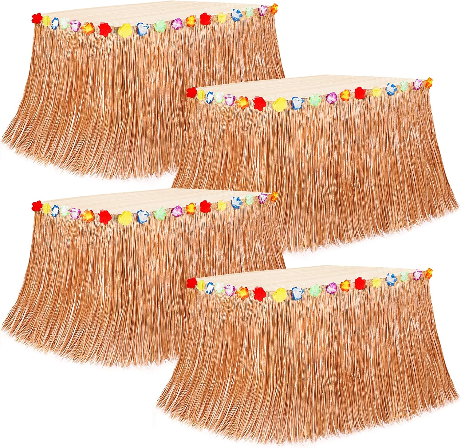 Luau Party Table Skirt Decorations, 4PCS Green Hawaiian Themed Table Skirt Bulk, Indoor Outdoor 108 X 29.5" Grass Table Skirt Party Decor, Hula Dance Table Skirt for Summer Beach Themed Activities