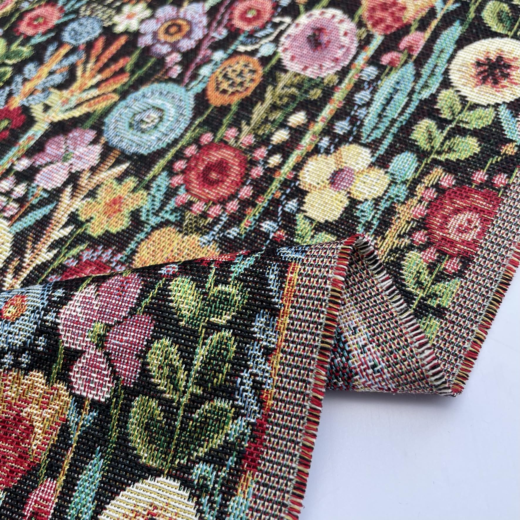 Kew Gardens Tapestry Floral Vintage Look Upholstery Furnishing Cushion Craft Project Curtaining Home Fabric Material | 55" - 140cm Wide (per Half Metre, Ebony)