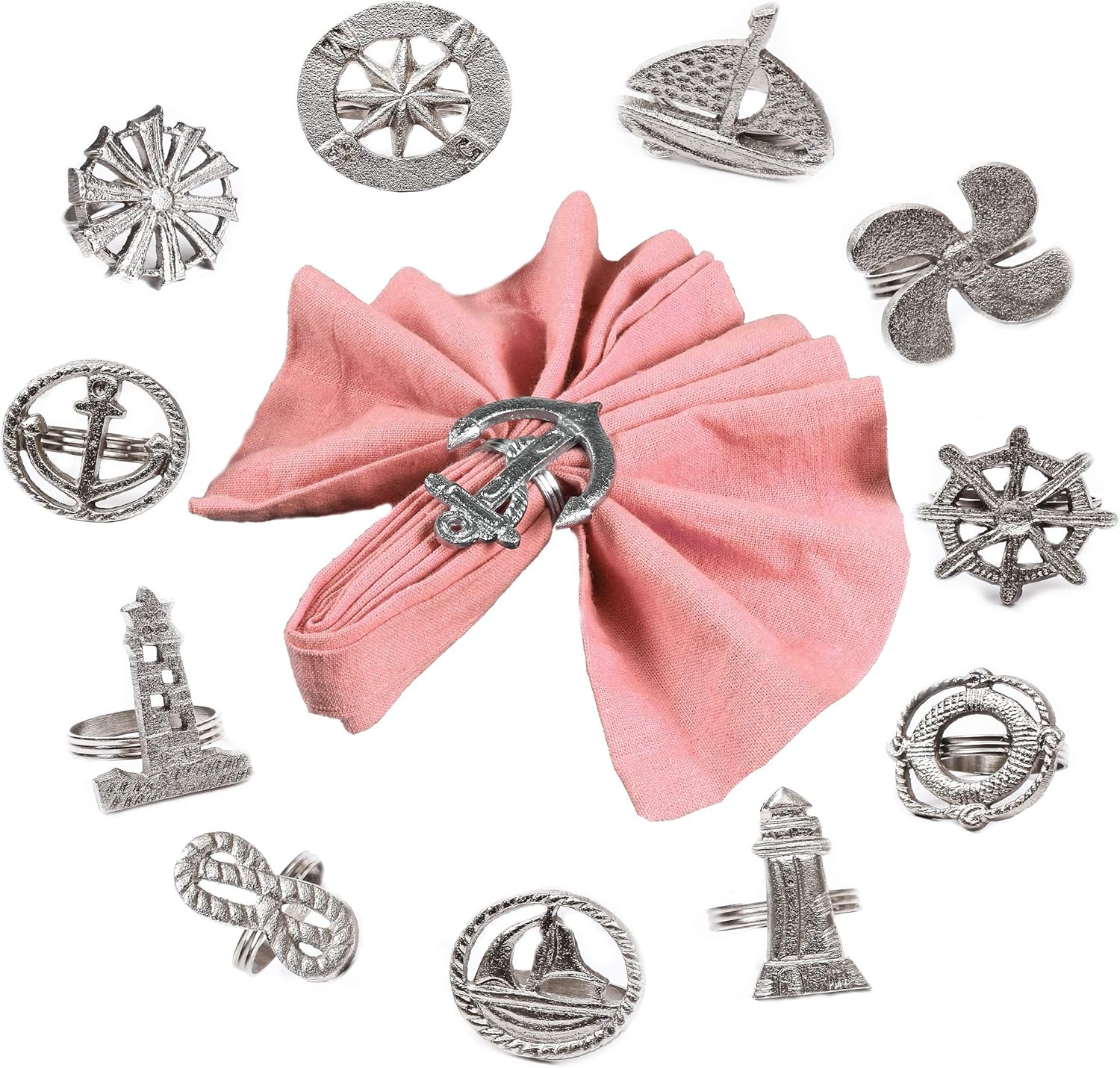 Sailor Napkin Rings Set of 12, Assorted Nautical Napkin Holders, Coastal Napkin Rings Bulk for Party Decoration, Dinning Table, Everyday, Family Gatherings - A Great Tabletop Décor - Silver : Home & Kitchen