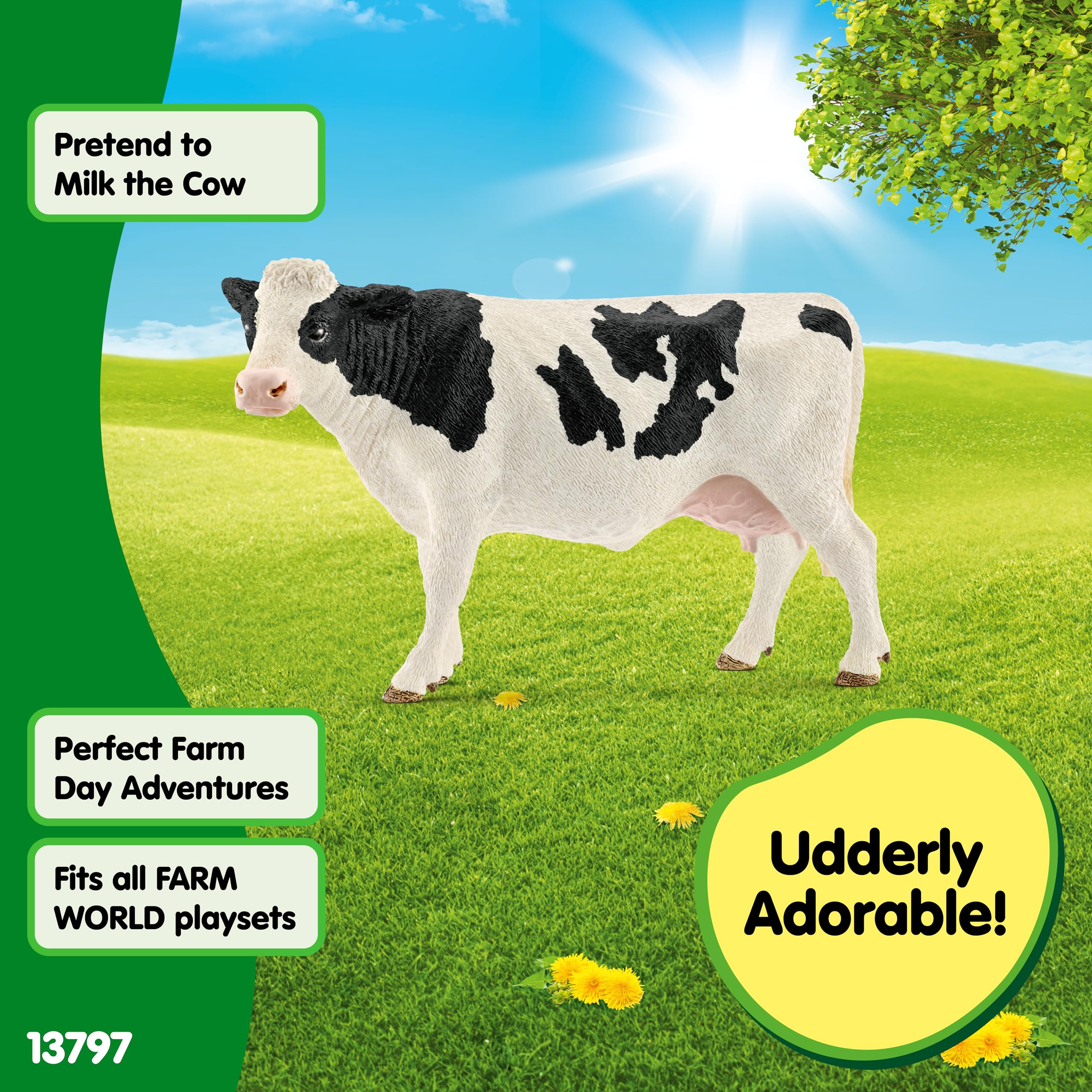schleich FARM WORLD | Krowa holsztyńska 13797 | figurka zwierzęcia z farmy | szczegółowa figurka zwierzęcia | prezent dla dziewczynek i chłopców | zabawka farma od 3 lat | 13 x 6 x 8 cm