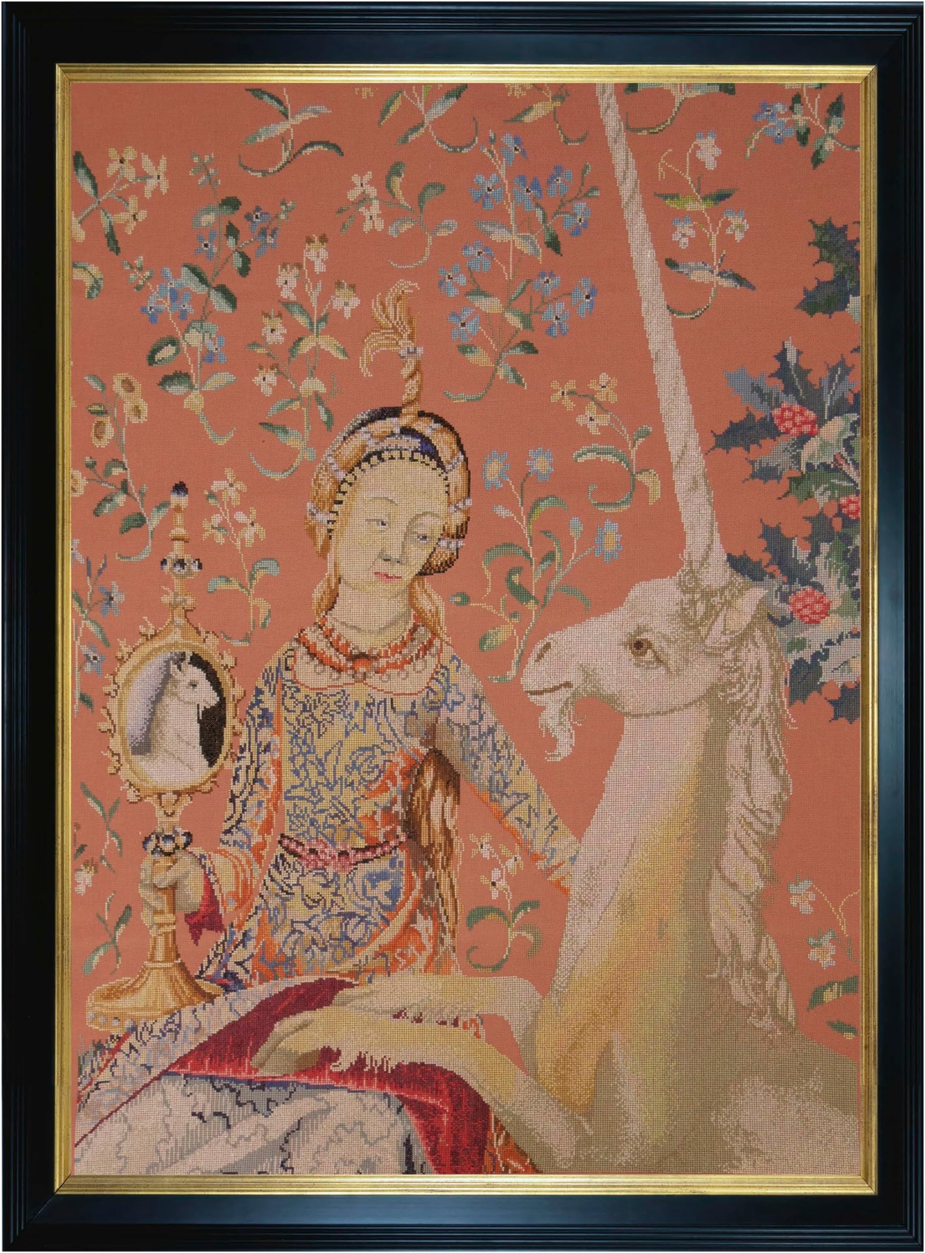 Thea Gouverneur - Counted Cross Stitch Kit - Lady & Unicorn - Jobelan - 27 Count - Embroidery Kit for Adults - DMC Embroidery Threads and Other Cross Stitch Supplies Included - 2021
