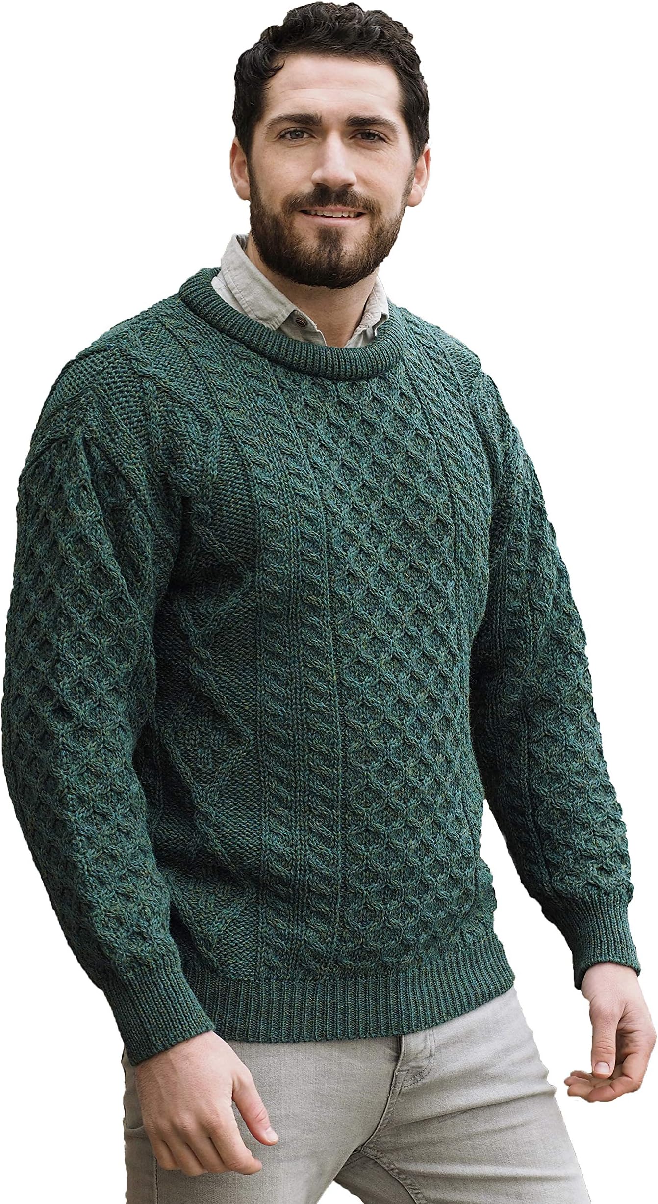 Irish Soft Cable Knitted Crew Neck Sweater (100% Pure New Wool)