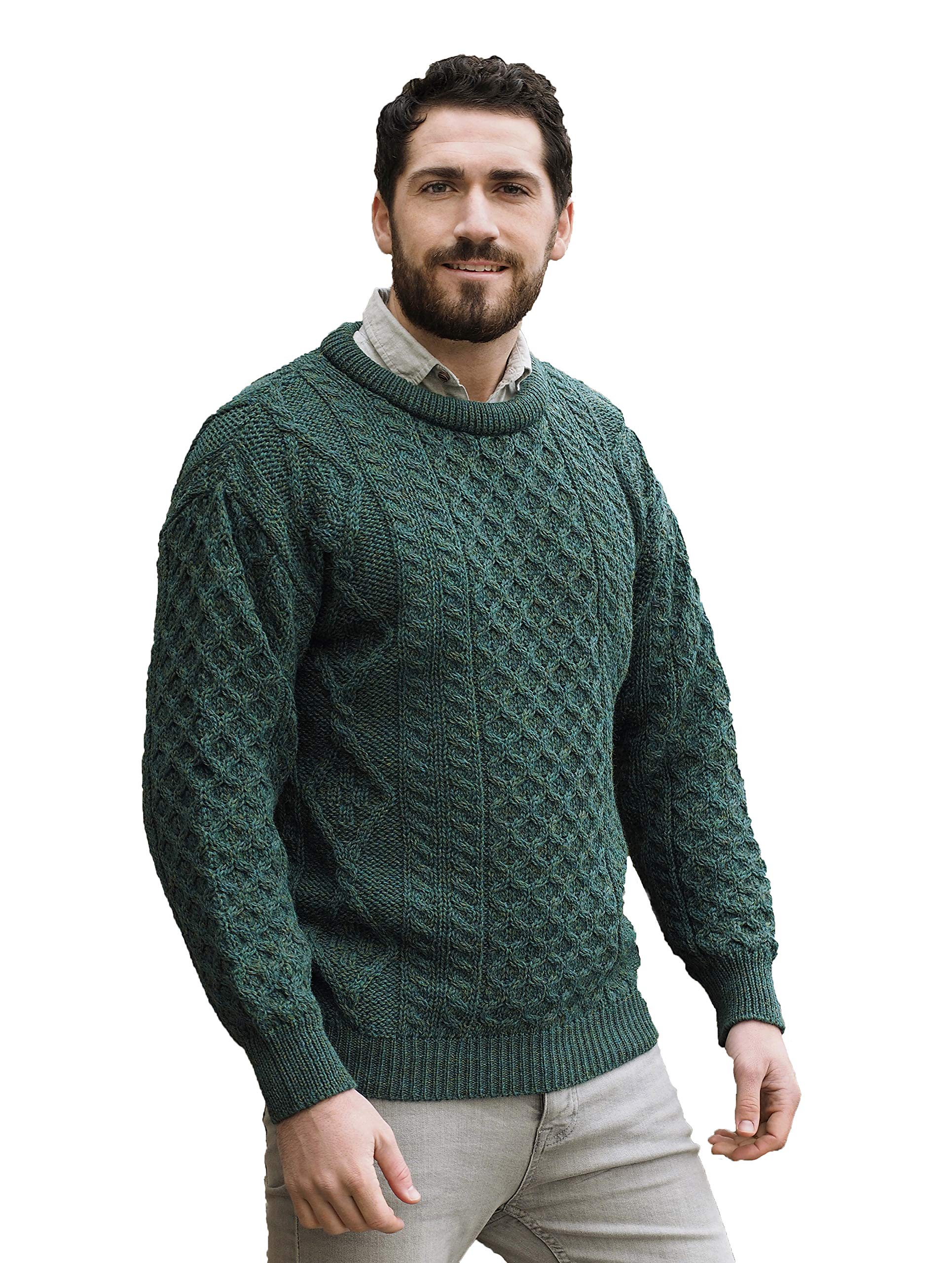 Aran CraftsIrish Soft Cable Knitted Crew Neck Sweater (100% Pure New Wool)