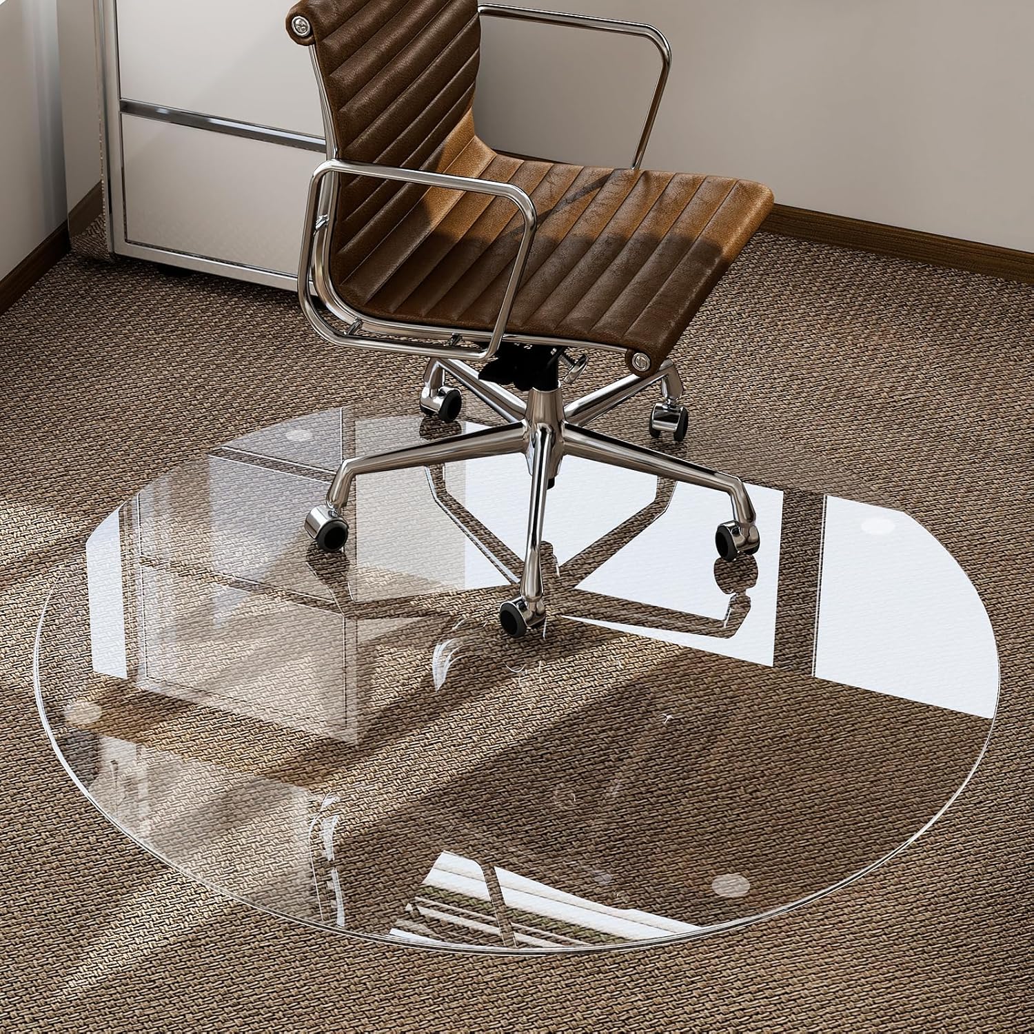HARRITPURE Tempered Glass Chair Mat, 46 inch Heavy Duty Round Hard Floor Mat for Office Desk, Rolling Chair Mat for Carpet & Hardwood Floor, with 4 Non-Slip Pads