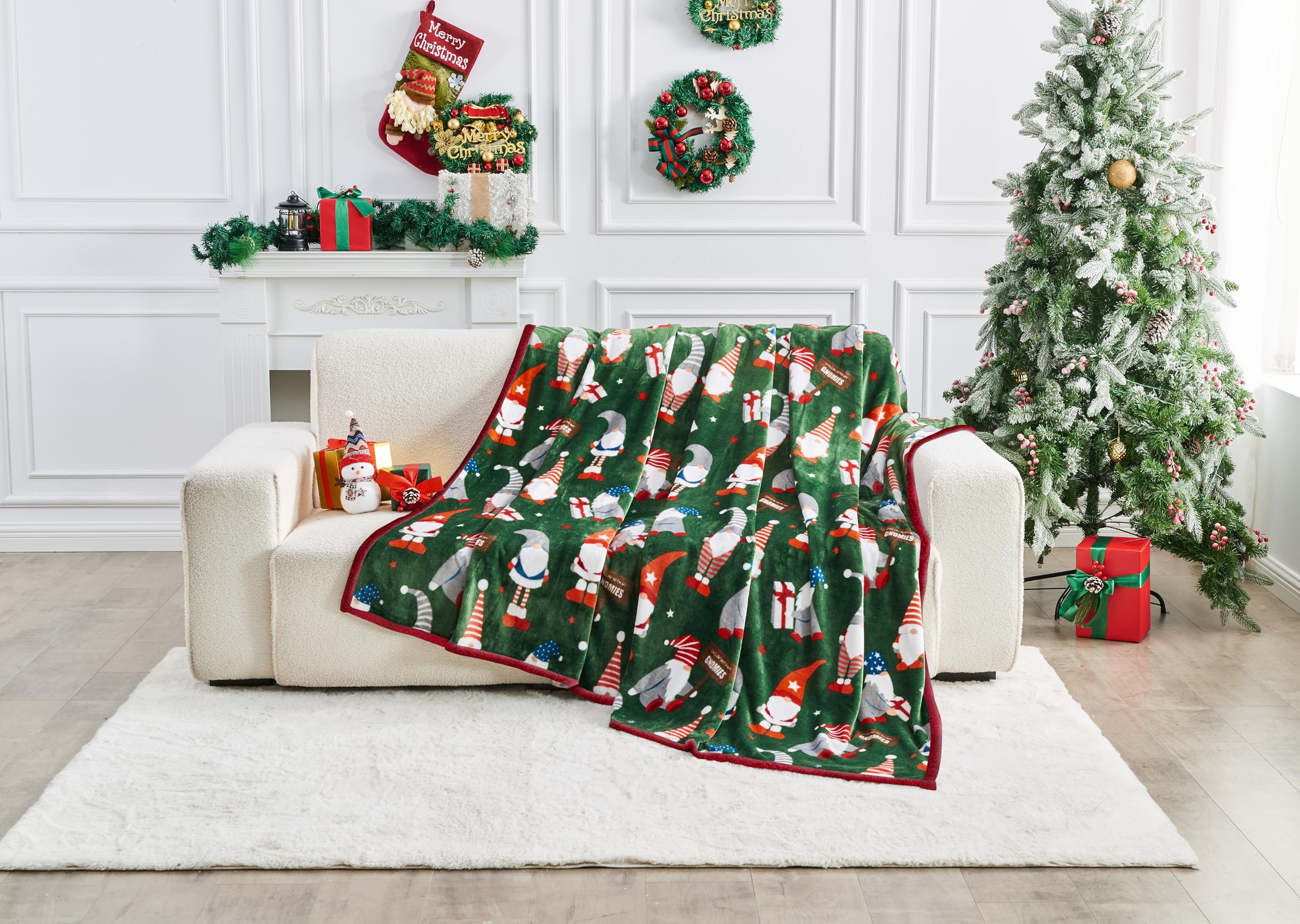 GC GAVENO CAVAILIA Joeyux Gnoel Christmas Fleece Blanket - Soft Fluffy Sherpa Throw Blanket for Sofa, Bed & Couch - Warm Winter Thick Faux Fur Throws (200x240 cm) - Extra Large Xmas Blanket & Adults