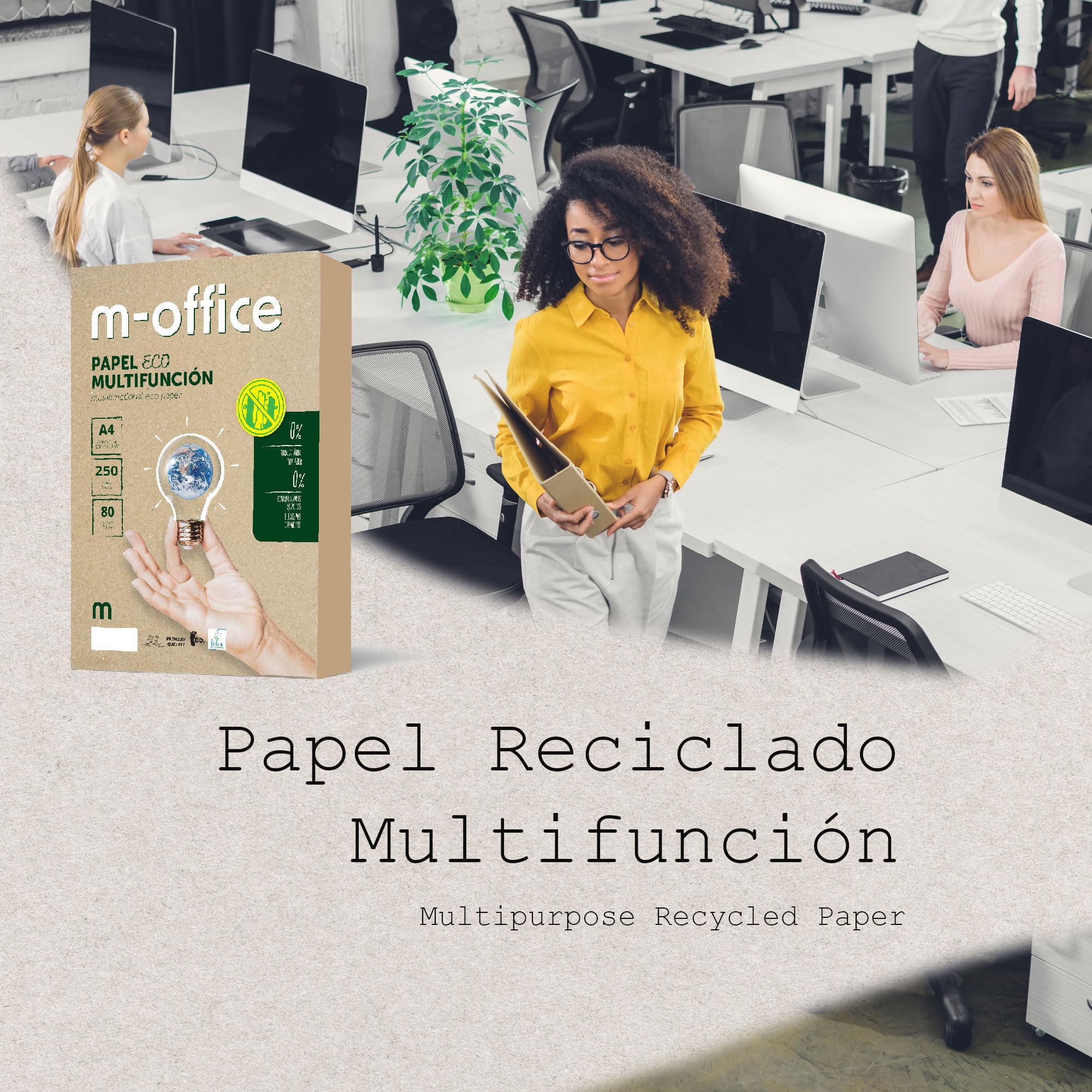 Papier Recyclé A4, Ramette de Feuilles A4 80g, Papier pour Photocopieur et Imprimante, Lot de 250 Feuilles A4 100% Papier Recyclé · m-office (6 ramettes)