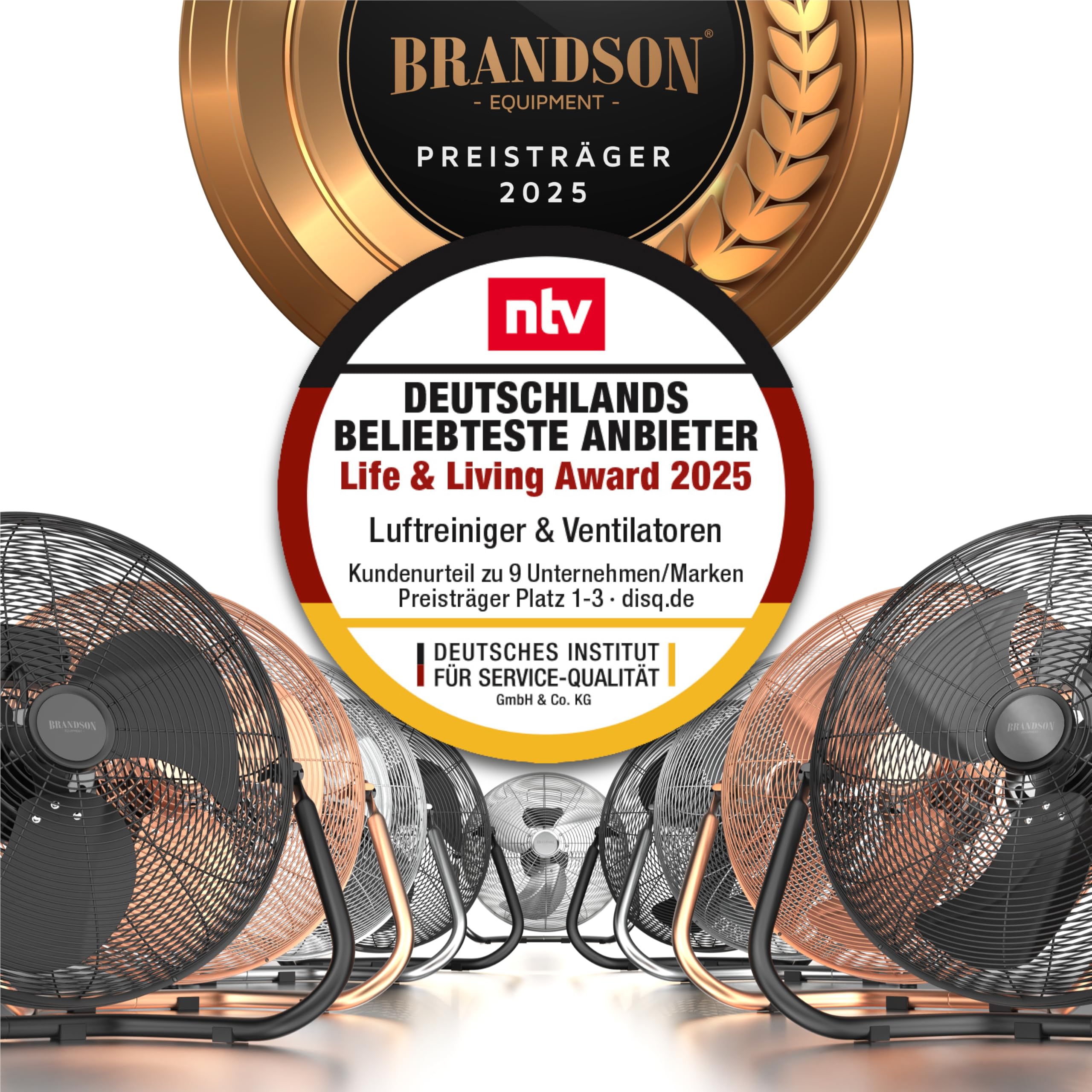 Brandson - Windmaschine Retro Stil 200 Watt - Sieger Ventilatoren und Luftkühler 2026 - Standventilator 57 cm - Bodenventilator - hoher Luftdurchsatz - stufenlos neigbarer Ventilatorkopf - GS