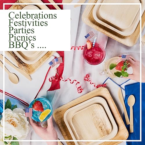 Miniatura 8 de Platos de hoja de palma  Paquete de 50 unidades, cuadrados de 10 pulgadas, compostables, biodegradables, bambú alternativo, resistentes, aptos para