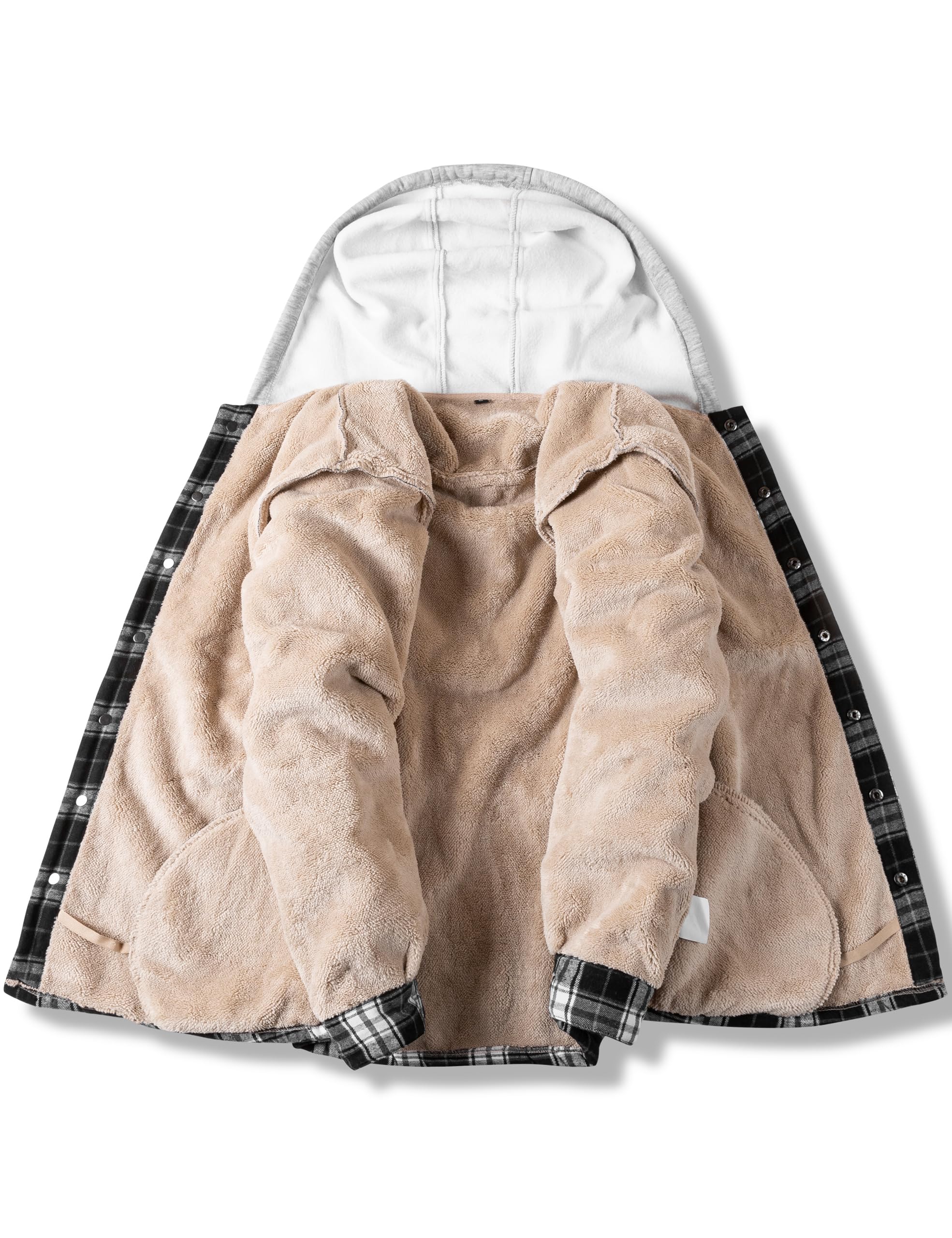 IVUMA Herrenhemden, Baumwolle, kariert, langärmelig, Fleece-gefüttert, Flanellhemden, Sherpa-Mantel mit Kapuze