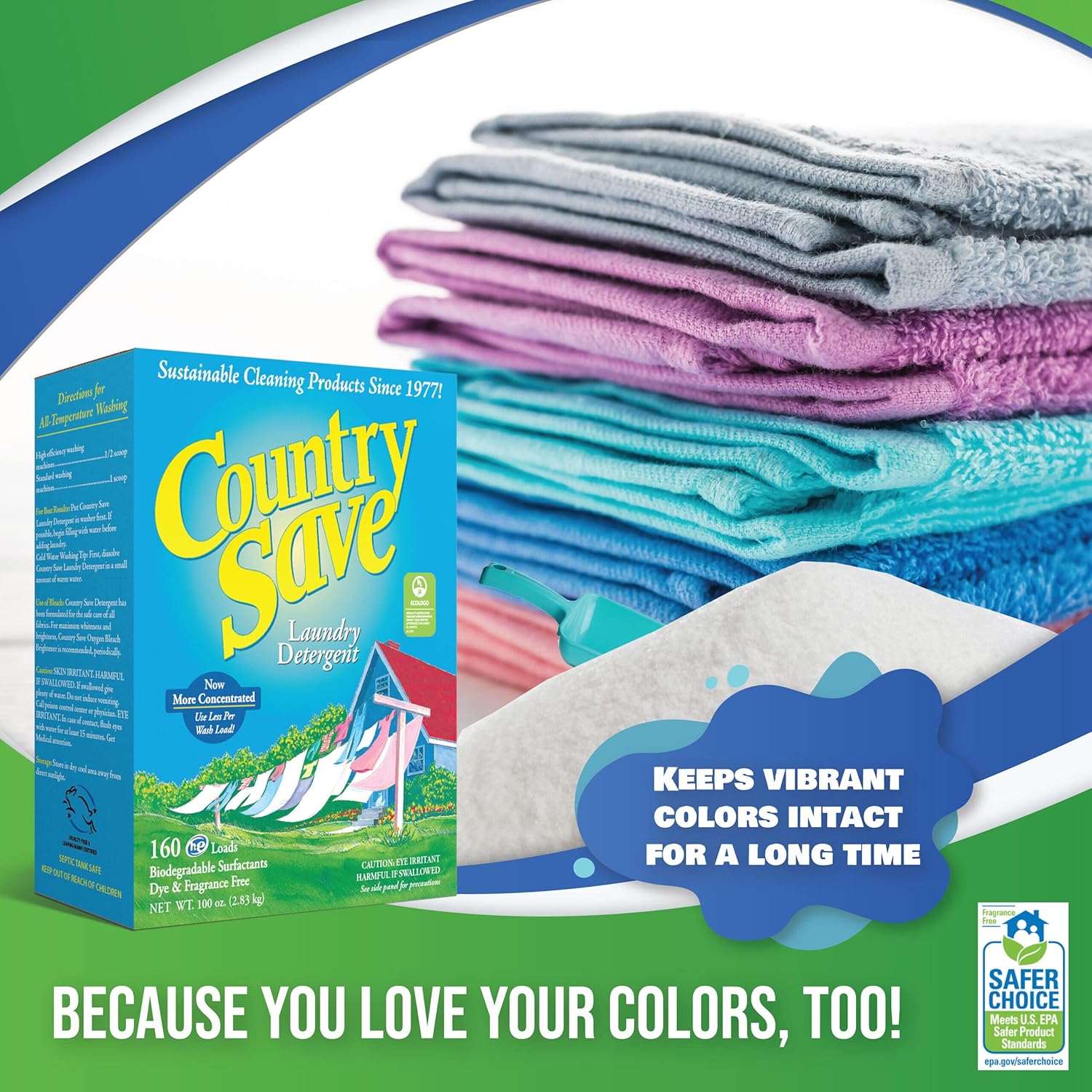 Country Save Laundry Detergent Powder Natural- 4 Packs of 100 oz, 160 HE Loads per Pack Powdered Laundry Detergent Clear & Free of Chemicals-Sensitive Washing Eco HE Laundry Detergent Safe for Babies : Health & Household