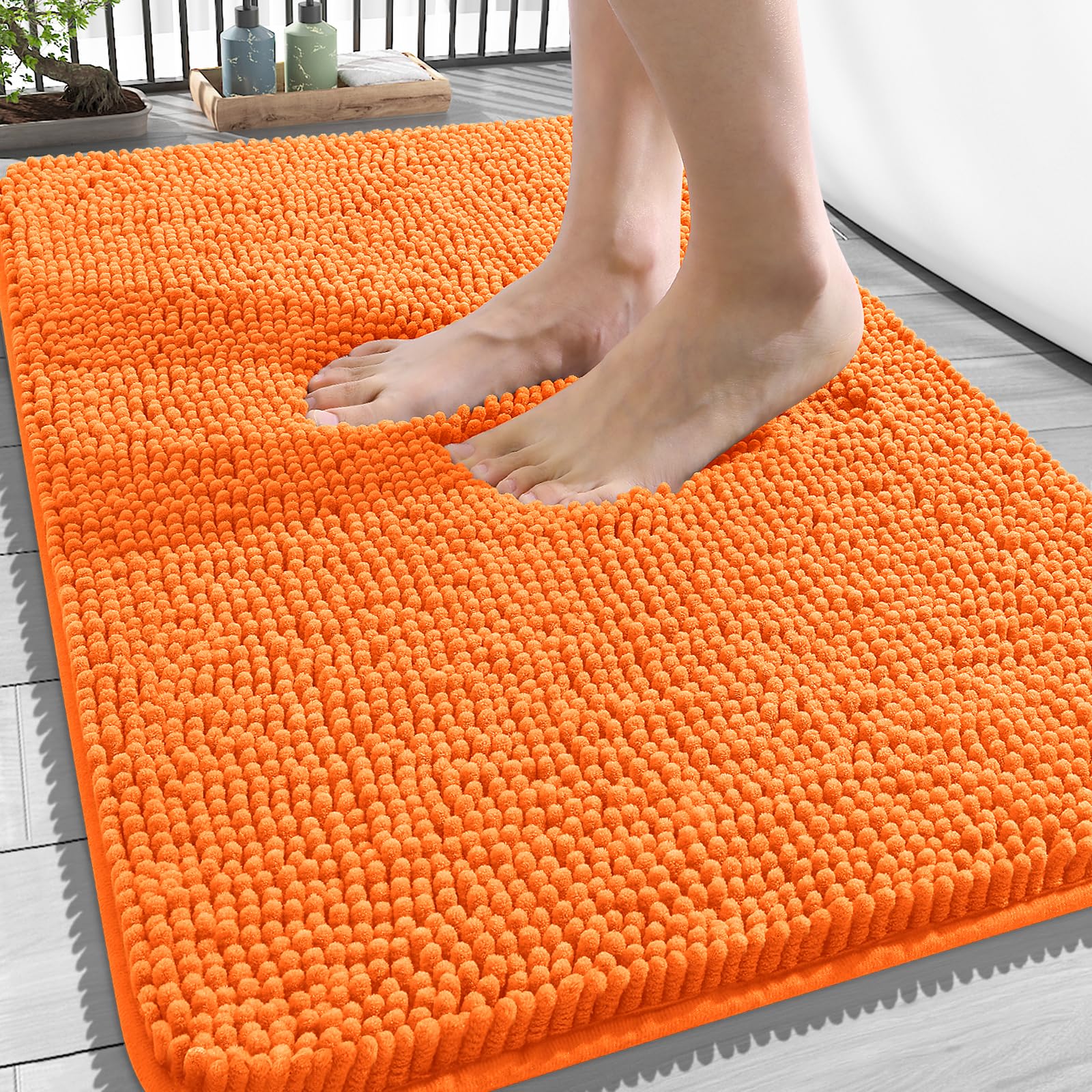 OLANLY Bathroom Rugs 34x21, Extra Soft Absorbent Chenille Bath Rugs | Orange, Quick-Drying Rubber Backing, Machine Washable Bath Mat for Bathroom Floor, Tub and Shower, Home Decor Accessories