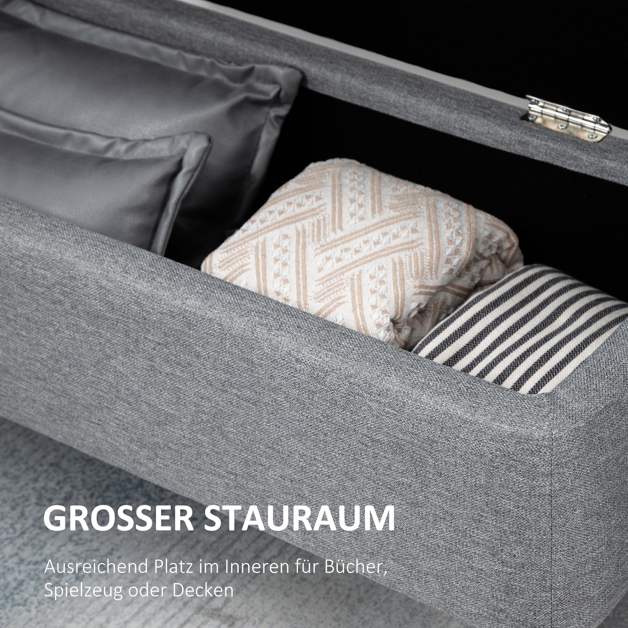 HOMCOM Panca Contenitore Rivestita in Tessuto, Effetto Velluto, Cassapanca con Contenitore Imbottita, per Camera da Letto, Soggiorno e Ingresso, 101x38.5x44.5 cm, Grigio