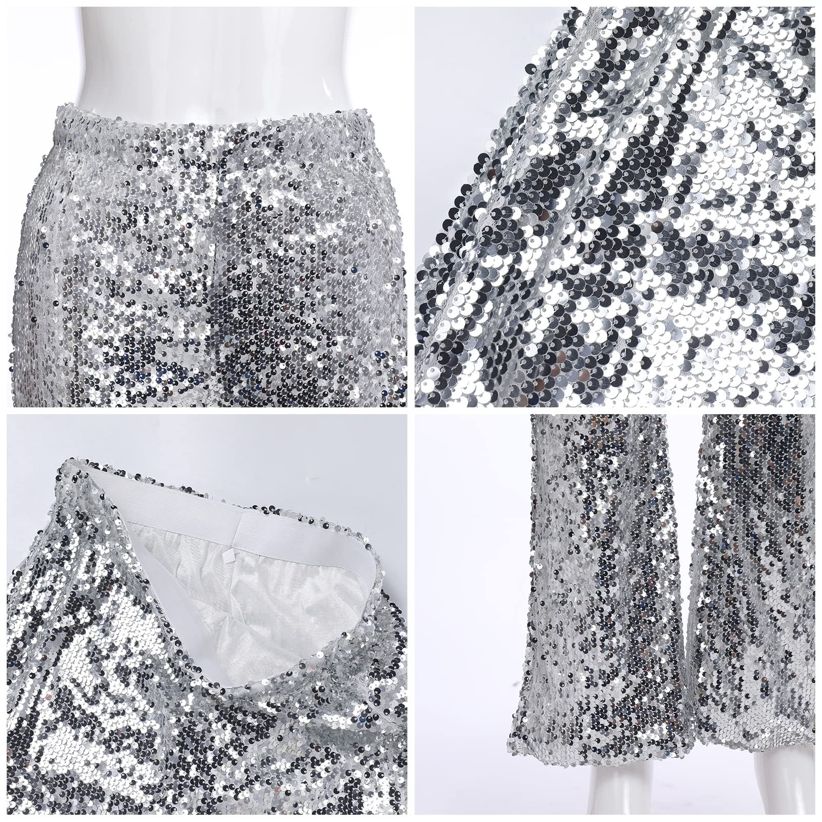 FYMNSI Pantalon à paillettes pour femme Taille haute Jambes larges Pantalon Legins années 70 et 80 années 80 Tenue de danse disco rave, tenue de danse S-XL