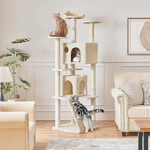 Vista 2 de Yaheetech Árbol para gatos XL, torre de varios niveles de 80 pulgadas con postes para rascar, condominio doble, plataformas encaramadas y bolas