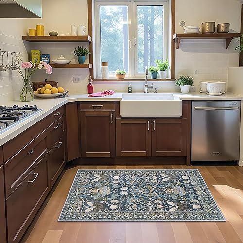 Miniatura 397 de Alfombra lavable para pasillo y de cocina, alfombra de entrada, vintage, suave para el suelo, alfombra antideslizante para interiores, para baño