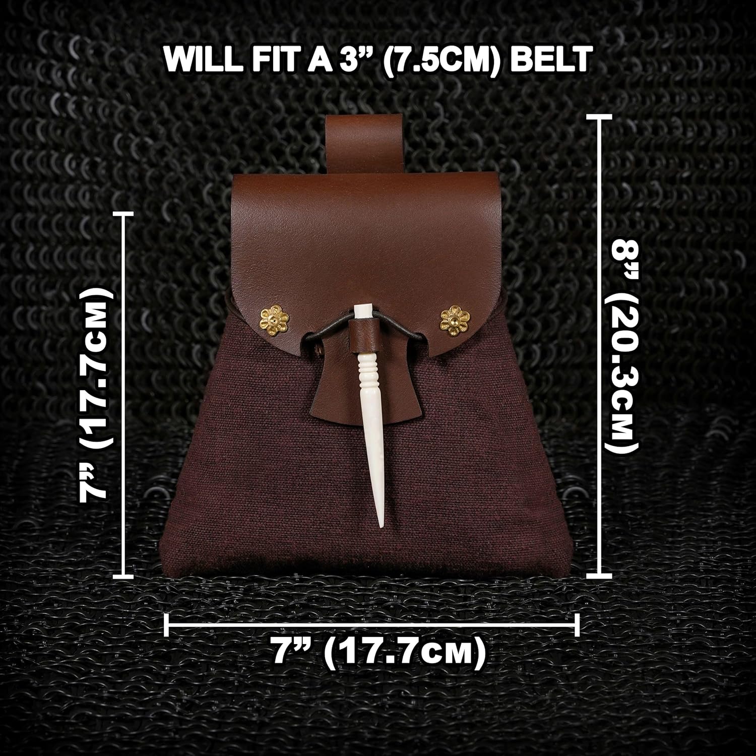 Mythrojan Belt Pouch Medieval Small Fanny Pack Renaissance Waist Bag Medieval Canvas Belt Pouch for LARP, Cosplay, Reenactments - Brown, 7" x 7" - Image 3
