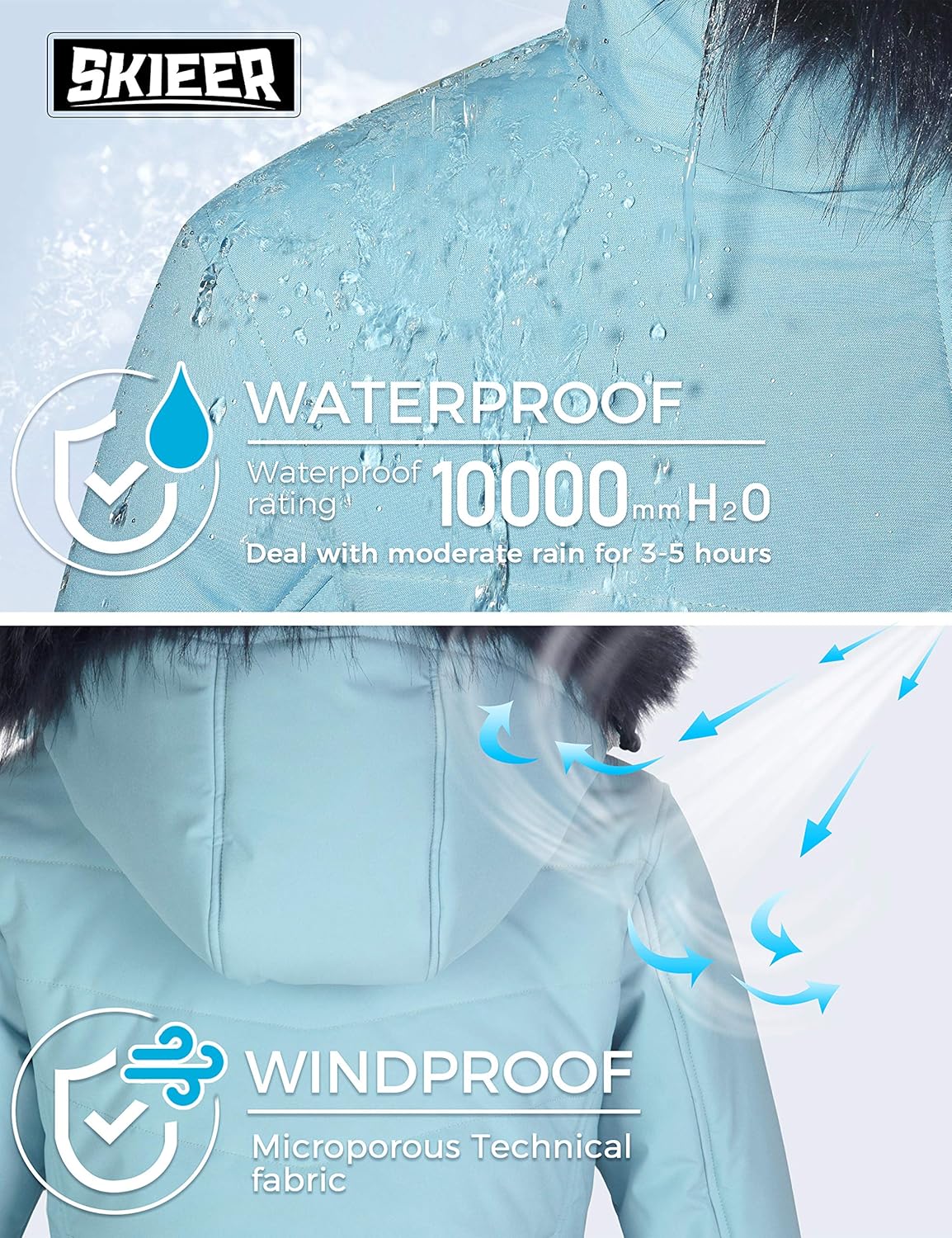 Skieer Women's Waterproof Ski Jacket Warm Puffer Jacket Thick Hooded Winter Coat - Image 6