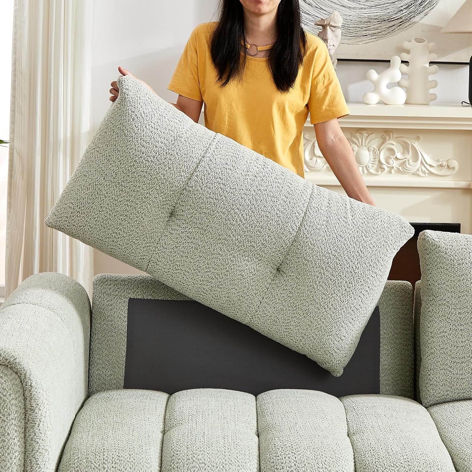 91.5” Couches for Living Room 3 Seater Loveseat Sofa Couch Oversized Upholstered Deep Seat Couch for Bedroom,Apartment (Light Green, 91.5")