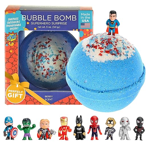 Bath Bombs for Kids with Surprise Superhero Inside - Kids Bath Bombs with Superhero Toys - Fruity Scents, Relaxing Aromas, Safe for Sensitive Skin - Ideal Gift for Girls & Boys by Two Sisters - 1 Pack