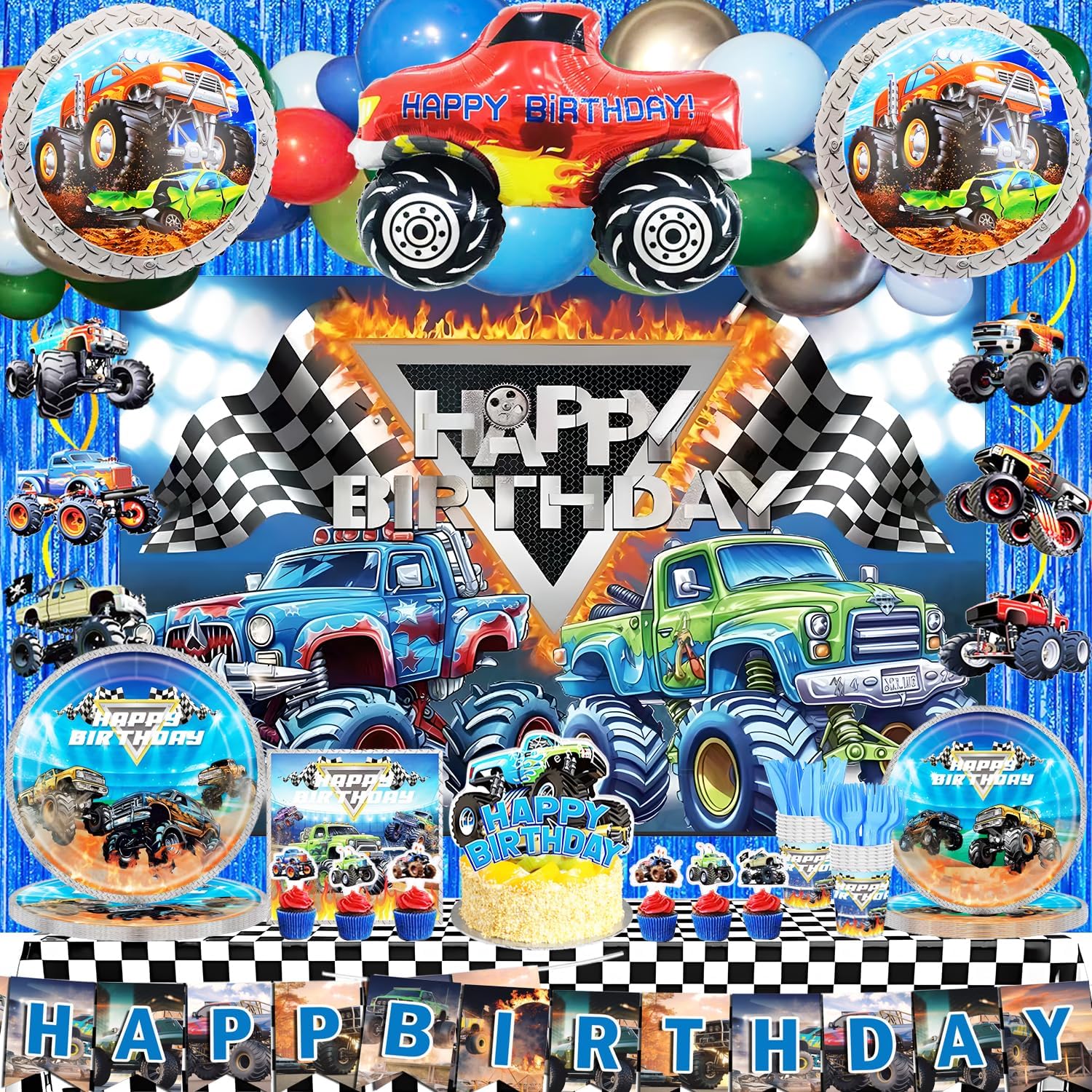 NJNRR Monster Truck Birthday Decorations for 20 Guests