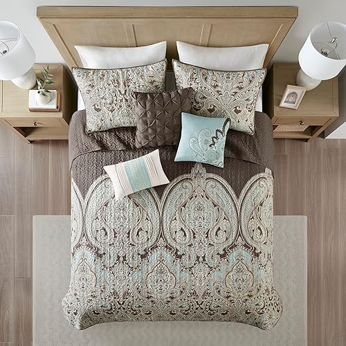 Miniatura 5 de Madison Park Juego de edredón con diseño tradicional de damasco, para todas las estaciones, juego de ropa de cama ligero, fundas a juego, almohadas,