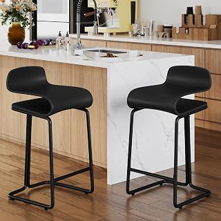 Aklaus Metal Bar Stools Set of 2 Bar Height Barstools with Spring Seat 30" Kitchen Bar Stools with Plastic Seat, Black