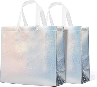 RACETOP 15 Pcs Iridescent Glossy Gift Bags Large Size, 13x5x11 Inch Holographic Reusable Gift Bags with Handles & Sturdy Base, Ideal for Birthday, Wedding, Bachelorette, Party Favors, Holiday Goodie
