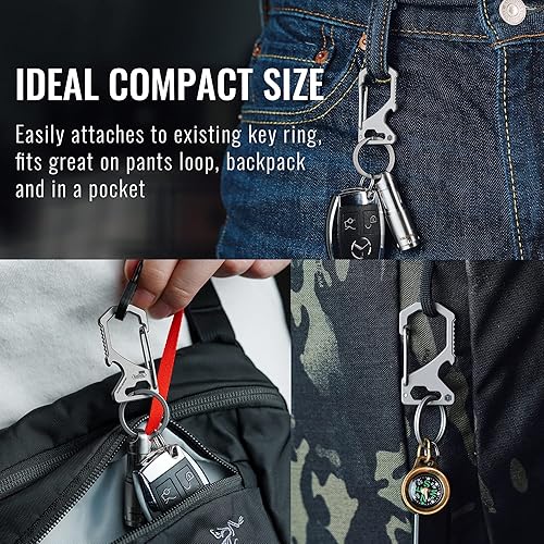 Miniatura 5 de KeyUnity KM05 Ti Abrebotellas Mosquetón Llavero Clip & KA02 Titanio Plano Llavero Set Bundle