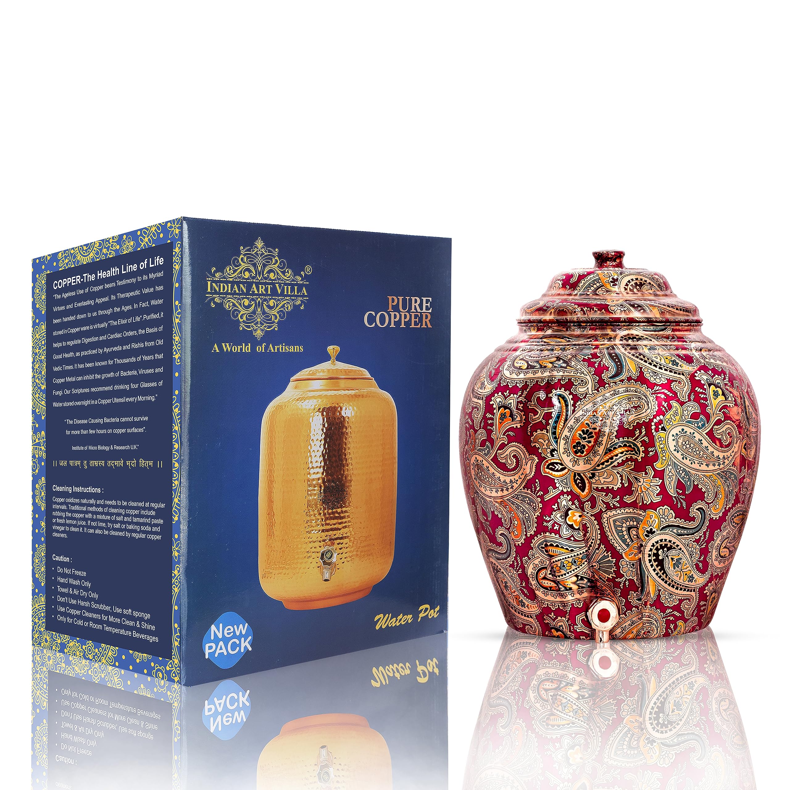 IndianArtVilla Printed Design Copper Water Dispenser Pot Matka for Home, Garden, 13 LTR,Maroon (B07CGDLPBN) Amazon Price History, Amazon Price Tracker