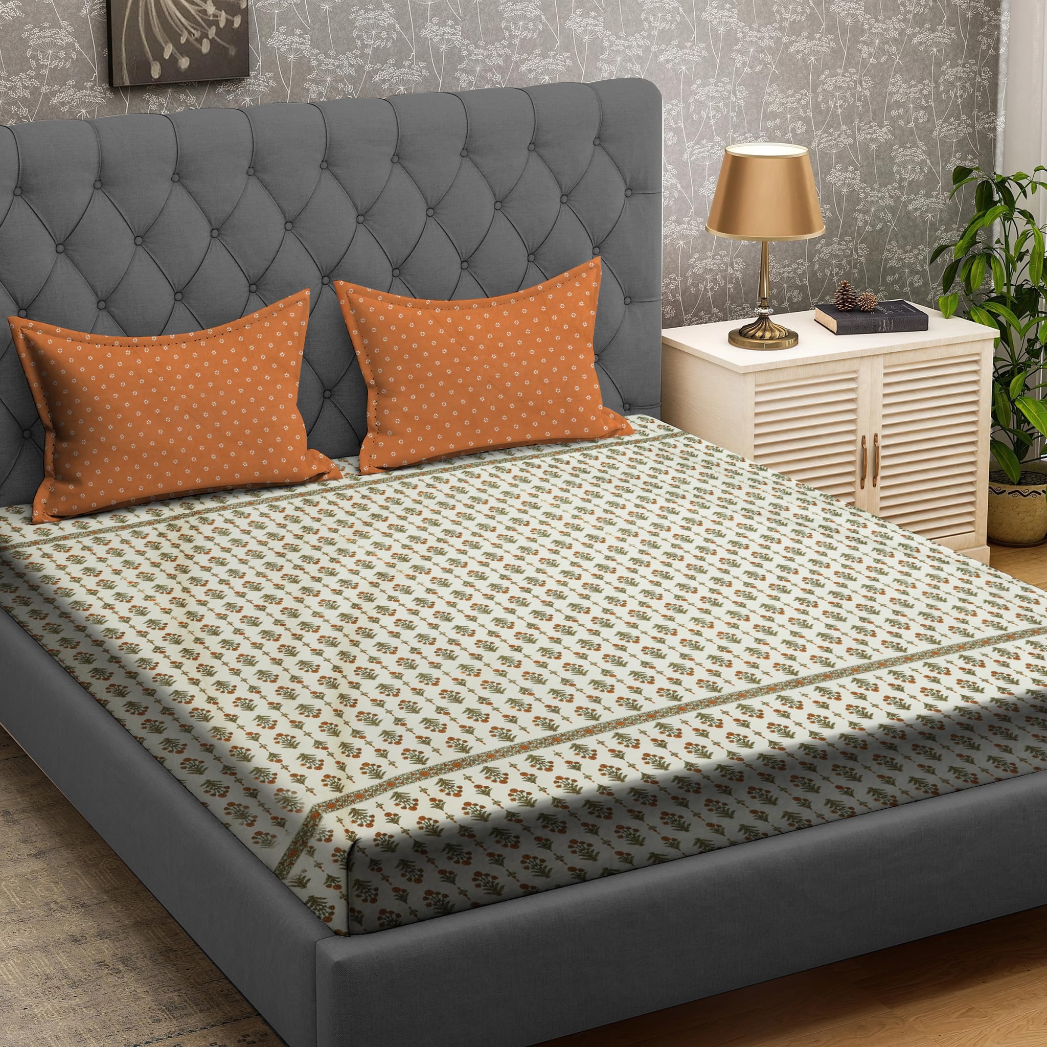 Amazon Brand – Umi Super Soft Brushed Microfiber Cotton King Size Bedsheet with Pillow Covers, Jaipuri Print Bedsheet, Shrinkage (Pack of 3 Piece Set)|108x108 inches or 274x274 cm