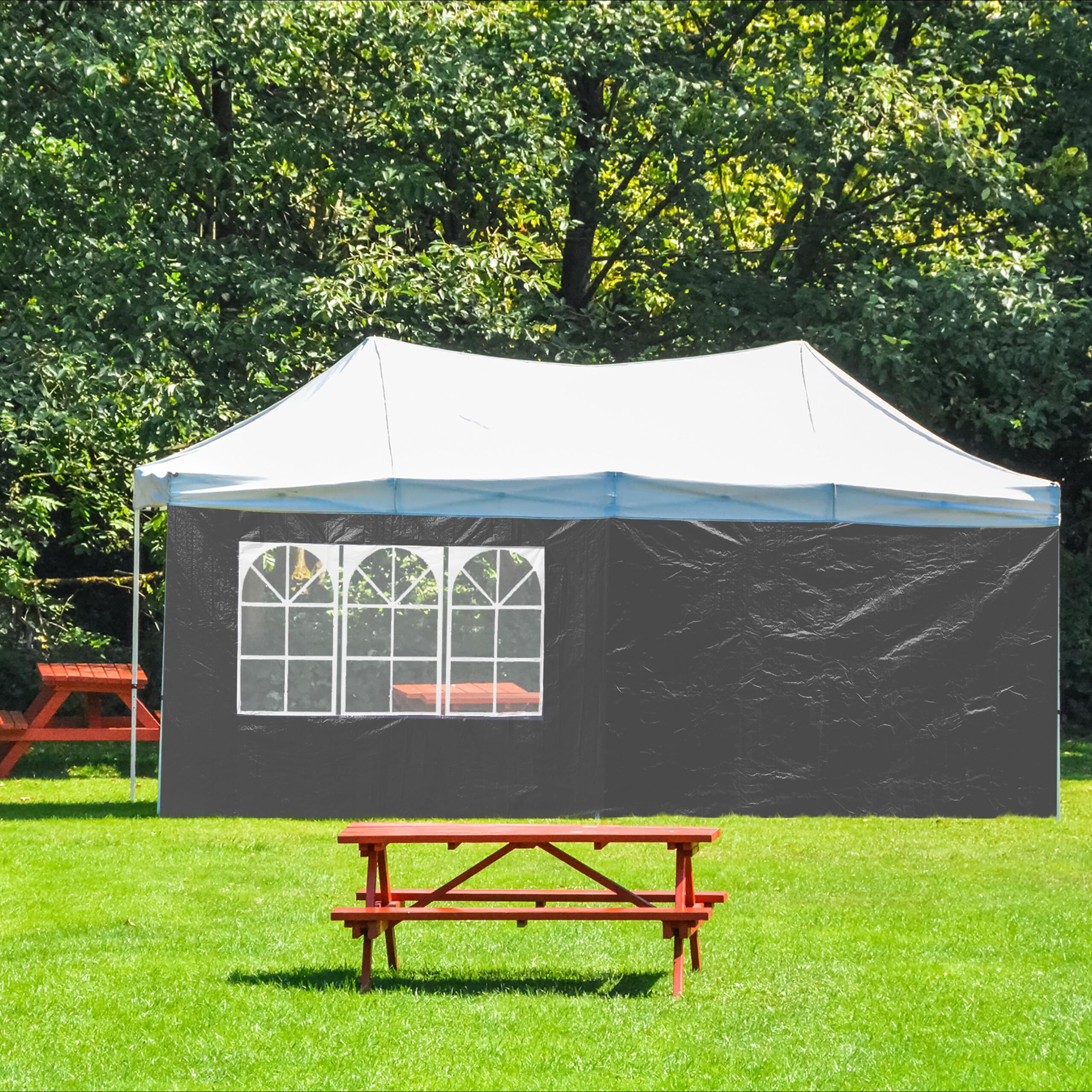 Relaxdays Tende per Gazebo Laterali, Set da 2, Telo Impermeabile in PVC, Pareti 3x2 m, 1 con Finestra, Parasole, Grigio
