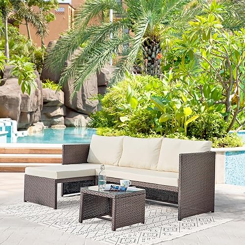 Miniatura 2 de Manhattan Comfort Menton - Juego de muebles de patio de 3 piezas, silla de salón y sofá de 2 plazas con mesa auxiliar, marco de acero envuelto en