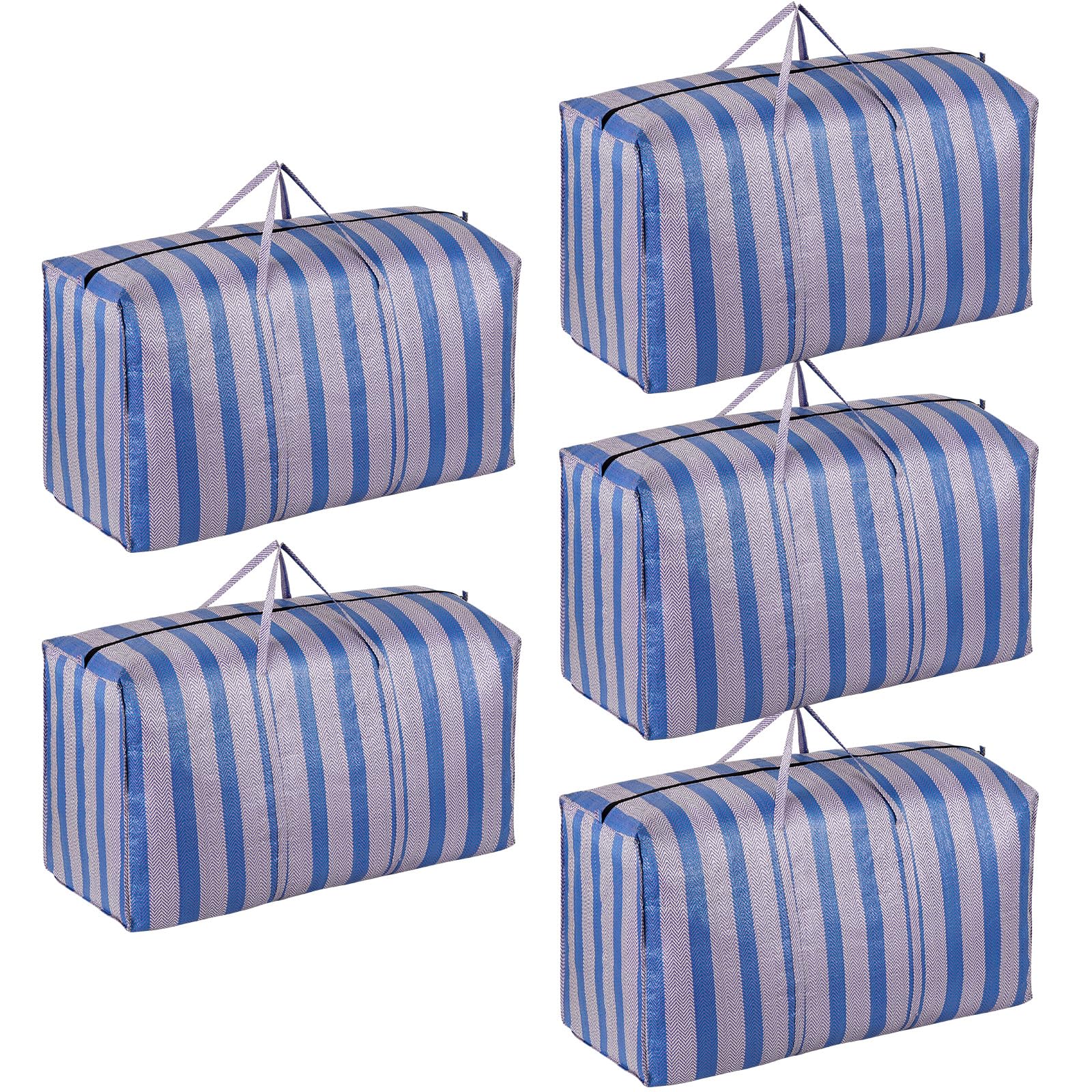 5 Pack Extra Large Moving Bags Clothes Storage Box Replacement, Thickened 130L Packing Sacks with Zips for Wardrobe Organisation, House Relocation, 86x46x33 cm (5)