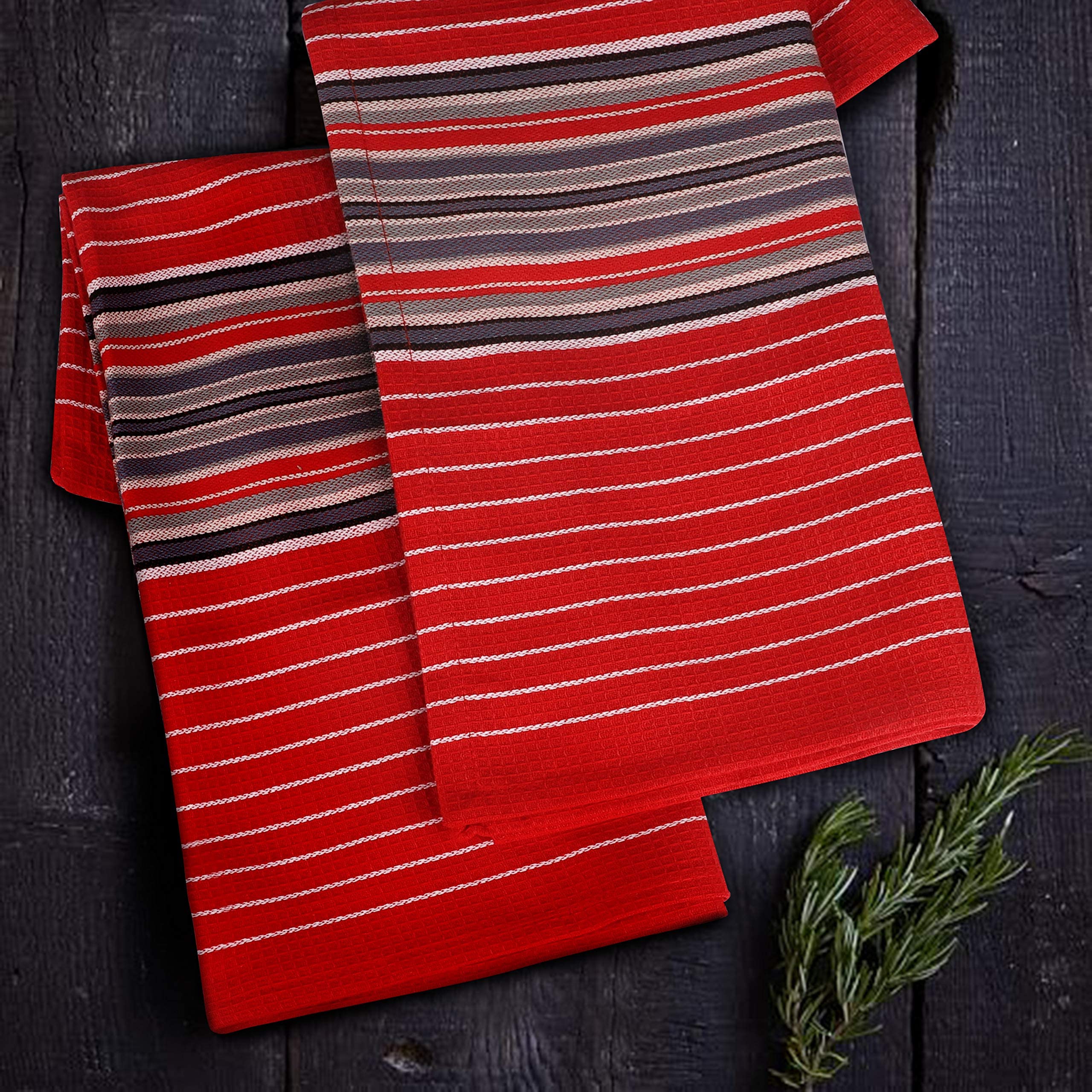 Urban Villa Kitchen Towels Waffle Stripes Dish Towels for Kitchen Red Color Set of 6 Kitchen Towels Highly Absorbent Cotton Over Sized 20X30 in with Mitered Corners Kitchen Hand Tea Towels