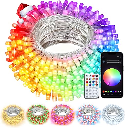 Miniatura 9 de echosari Luces de Navidad de 33 pies RGB que cambian de color, 100 luces LED inteligentes con control de aplicación, luces de corona de Cable verde