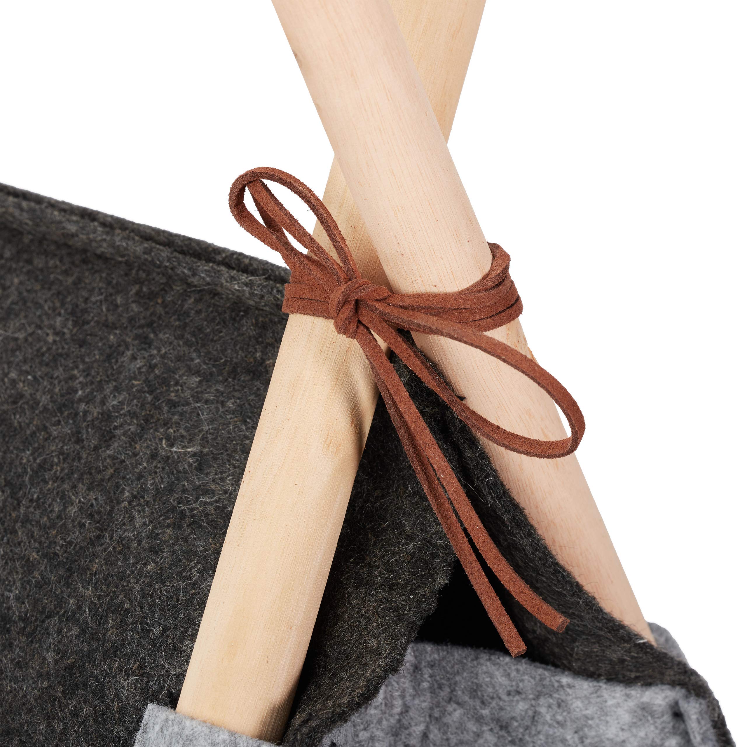 Relaxdays Tente pour Petits Chiens, Grand tipi pour Chats, Feutre et Bois, avec Coussin, 70,5 x 59,5 x 59 cm, Gris foncé
