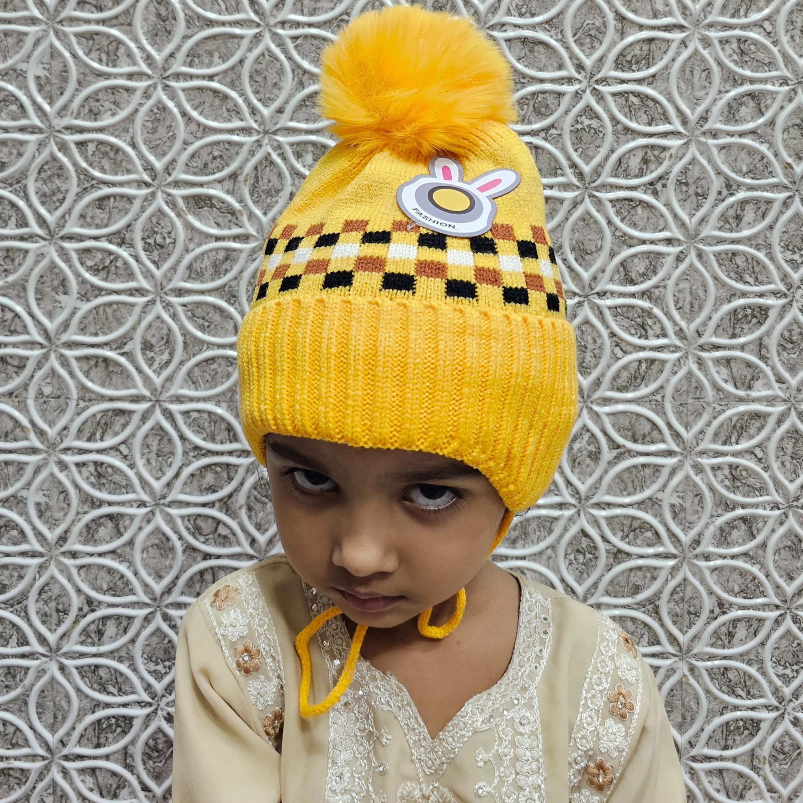 Tomorrow Winter, Cozy Knit Toddlers, Winter 2-7 Years, Warm Beanie for Kids, Pom-Pom Beanie, Beanie Hat with Ear Flaps (in, Age, 2 Years, 7 Years) Yellow 1