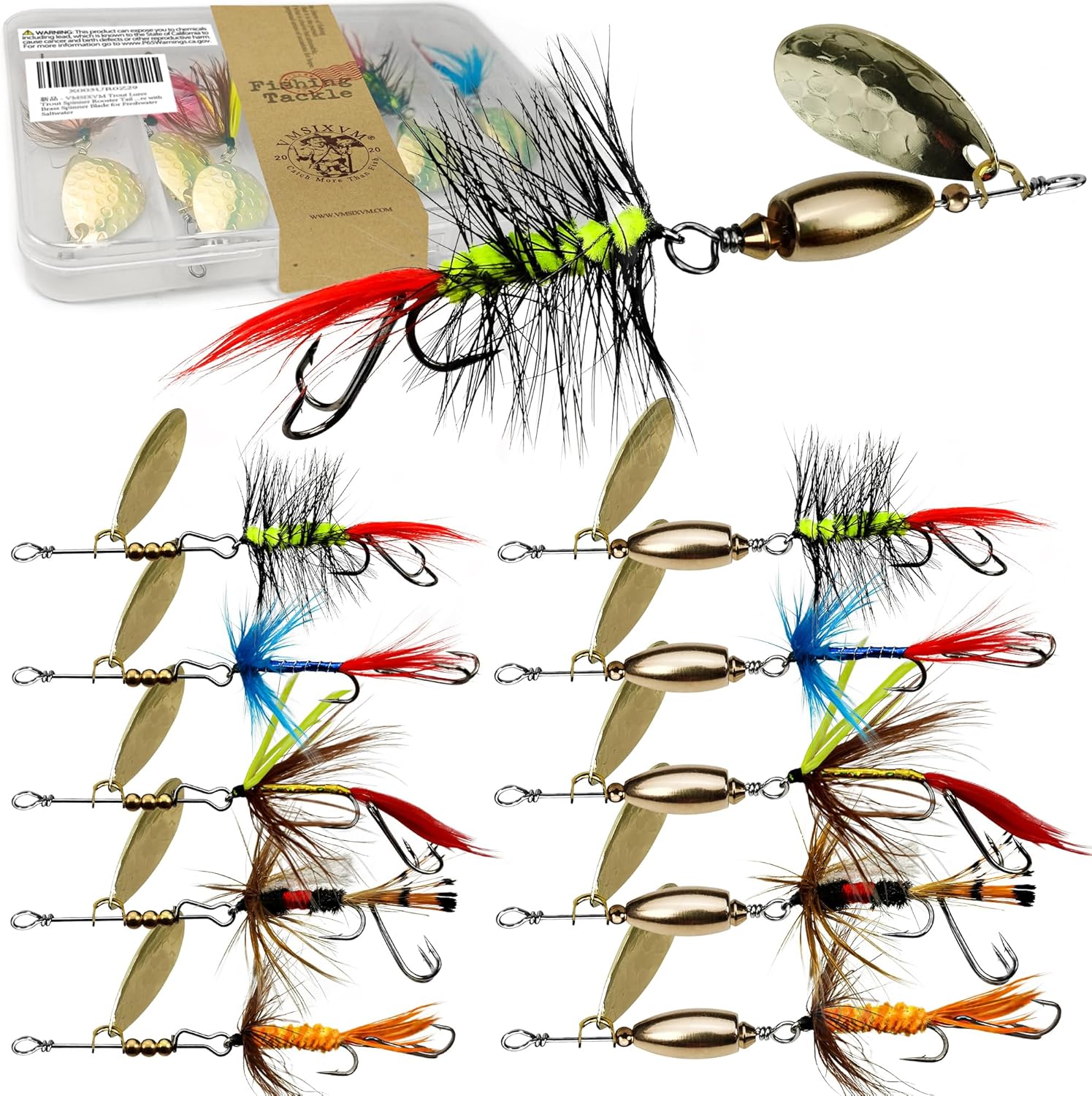 Trout Lures Rooster Bait Tail Fishing Spinnerbaits, Brass Hard Metal Spinner Baits Trout Fishing Lures for Bass Salmon Pike Freshwater Saltwater Lake River