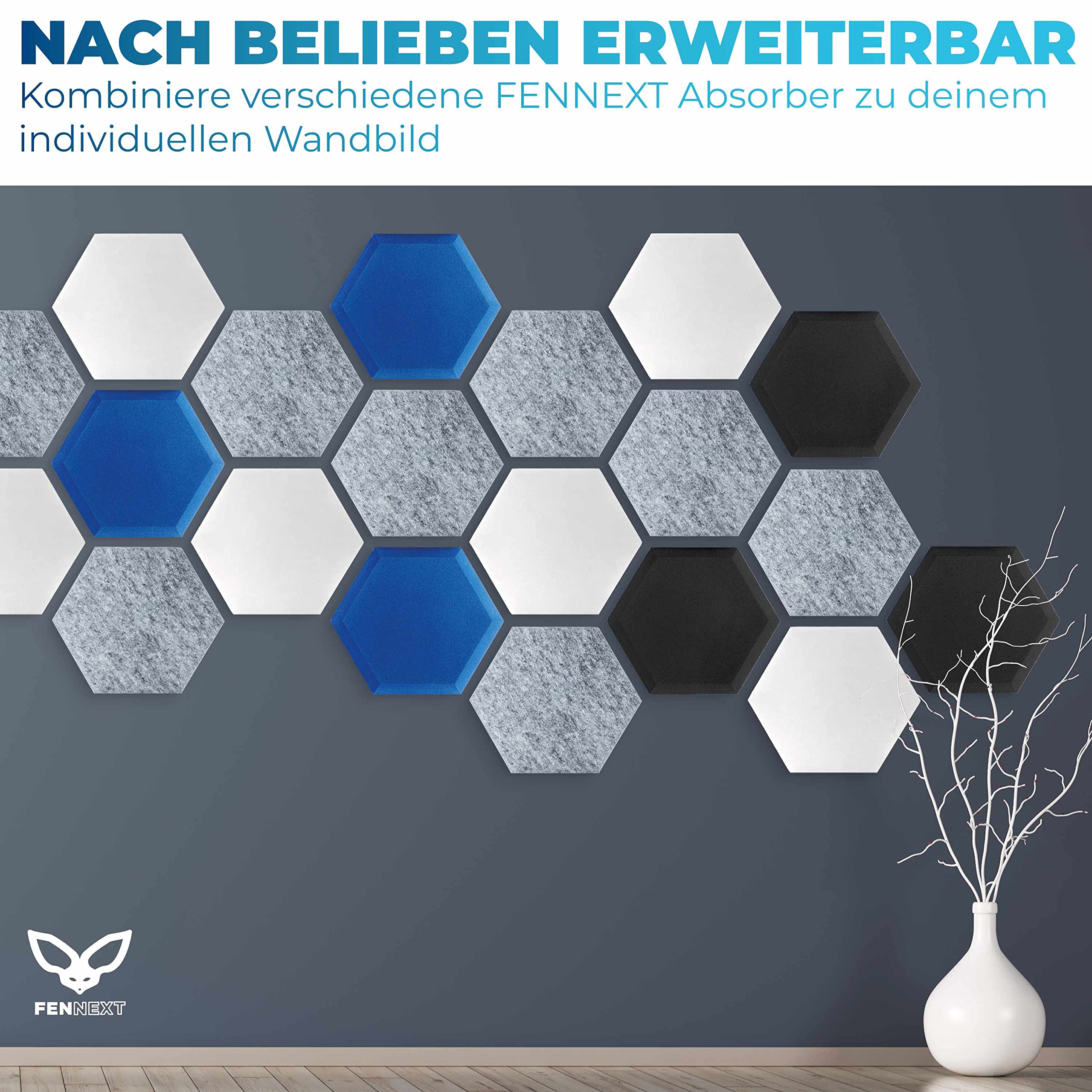 Schallabsorber Wand - Akustikbild - der perfekte Schallschutz aus BASOTECT ® und AKUSTIK-VLIES für Gaming, Homeoffice, Studio - 9er Starterset HYBRIDBLAU