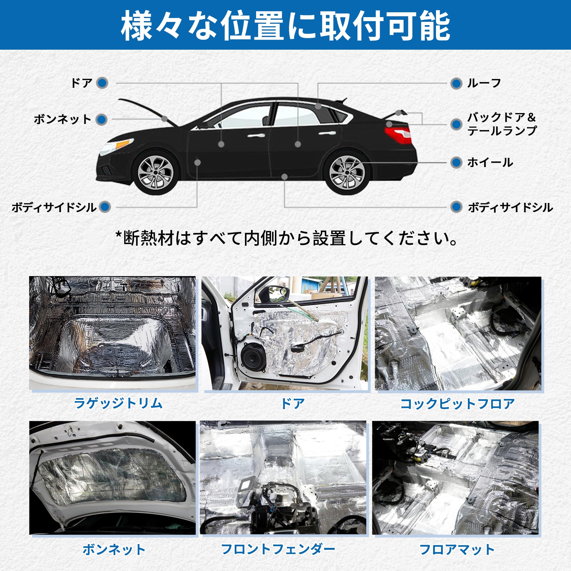 FUELHOOD 断熱マット 厚さ6mm*200cm*50cm 車用 熱反射 吸音 防音 遮音防音材料 アルミ繊維 内装パーツ アクセサリー